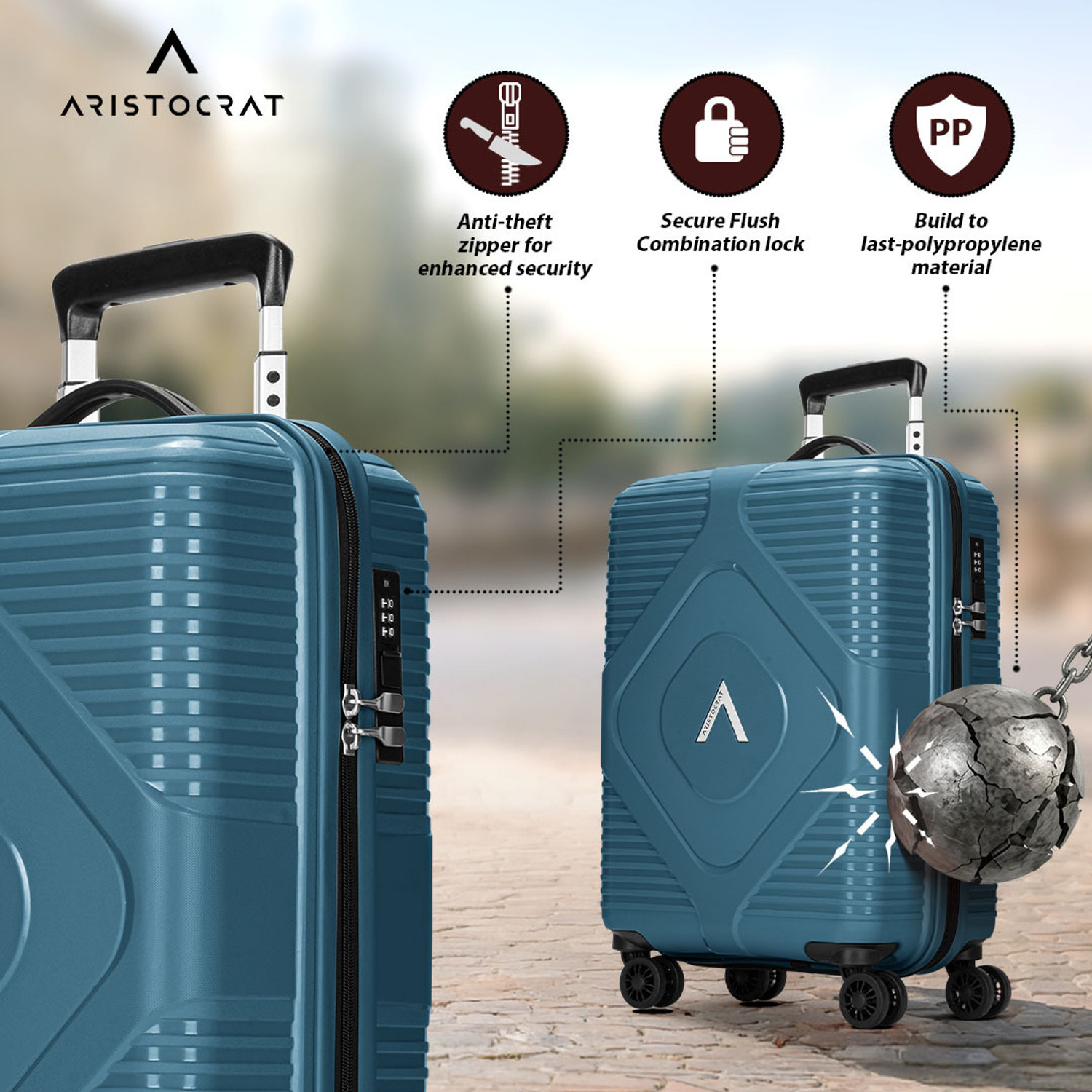 Image of ARISTOCRAT Crystal Set of 2 Trolley Bag | Hard Luggage with Flushed Combination Lock Cabin & Check-in Set 8 Wheels - 26 Inch