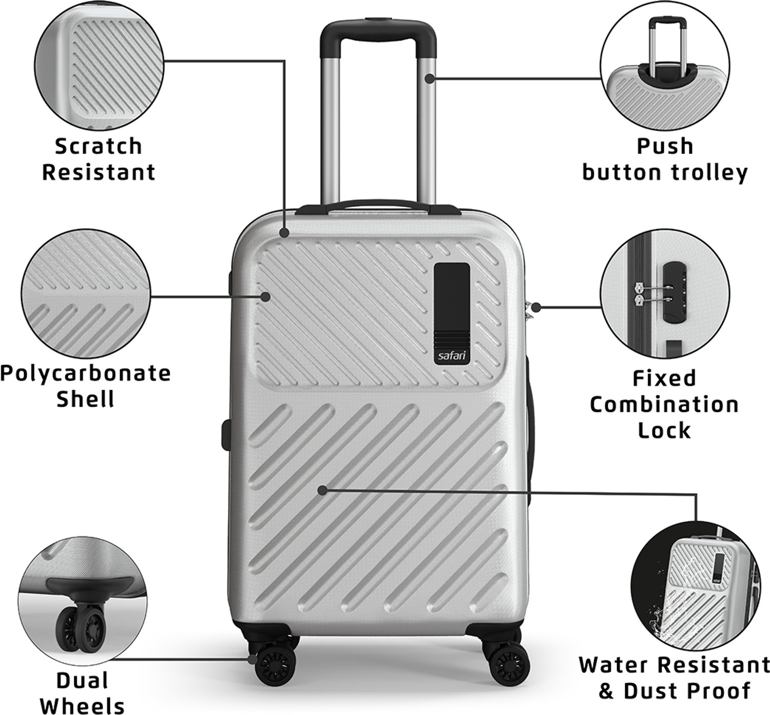 Image of SAFARI Medium Check-in Suitcase (66 cm) 8 Wheels - ZODIAC 66 - Silver