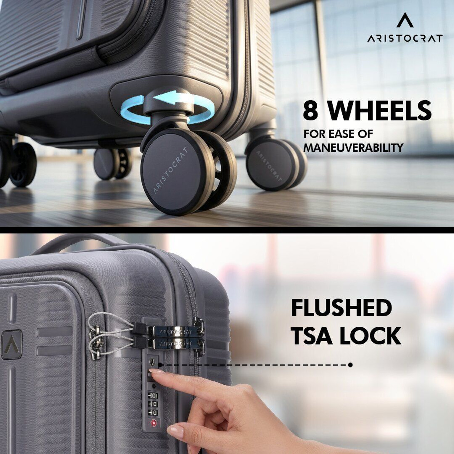Image of ARISTOCRAT Solana Cabin Trolley Bag | Hard Luggage with Laptop Compartment & TSA Lock Cabin Suitcase 8 Wheels - 21 inch