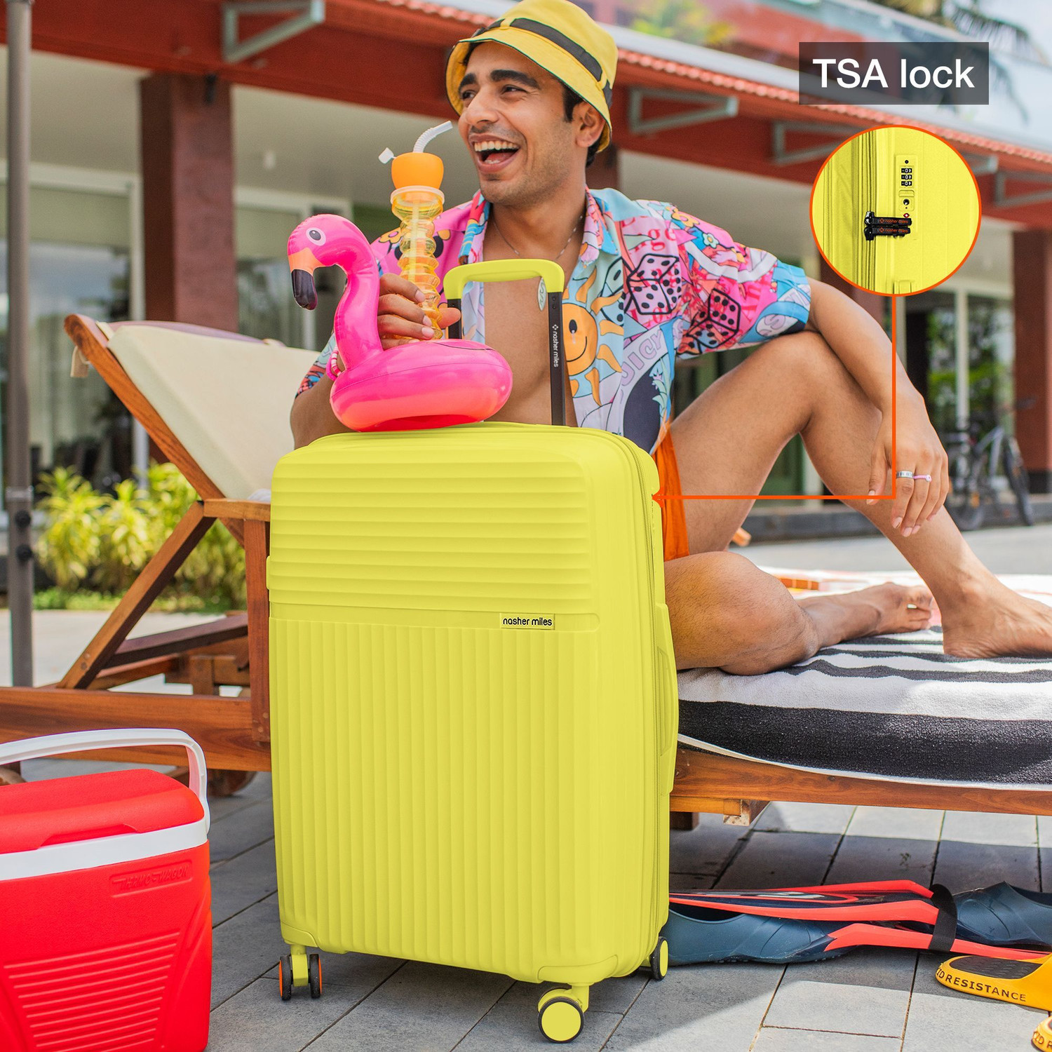 Image of NASHER MILES Krabi Expander Hardside Polypropylene Yellow Trolley Bags (55 & 65cm) Expandable Cabin & Check-in Set 8 Wheels - 24 inch