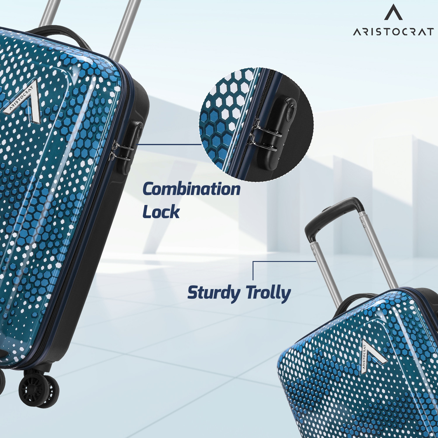 Image of ARISTOCRAT Combat Cabin Trolley Bag | Hard Luggage | Combination Lock with Sturdy Zipper Cabin Suitcase 8 Wheels - 21 Inch
