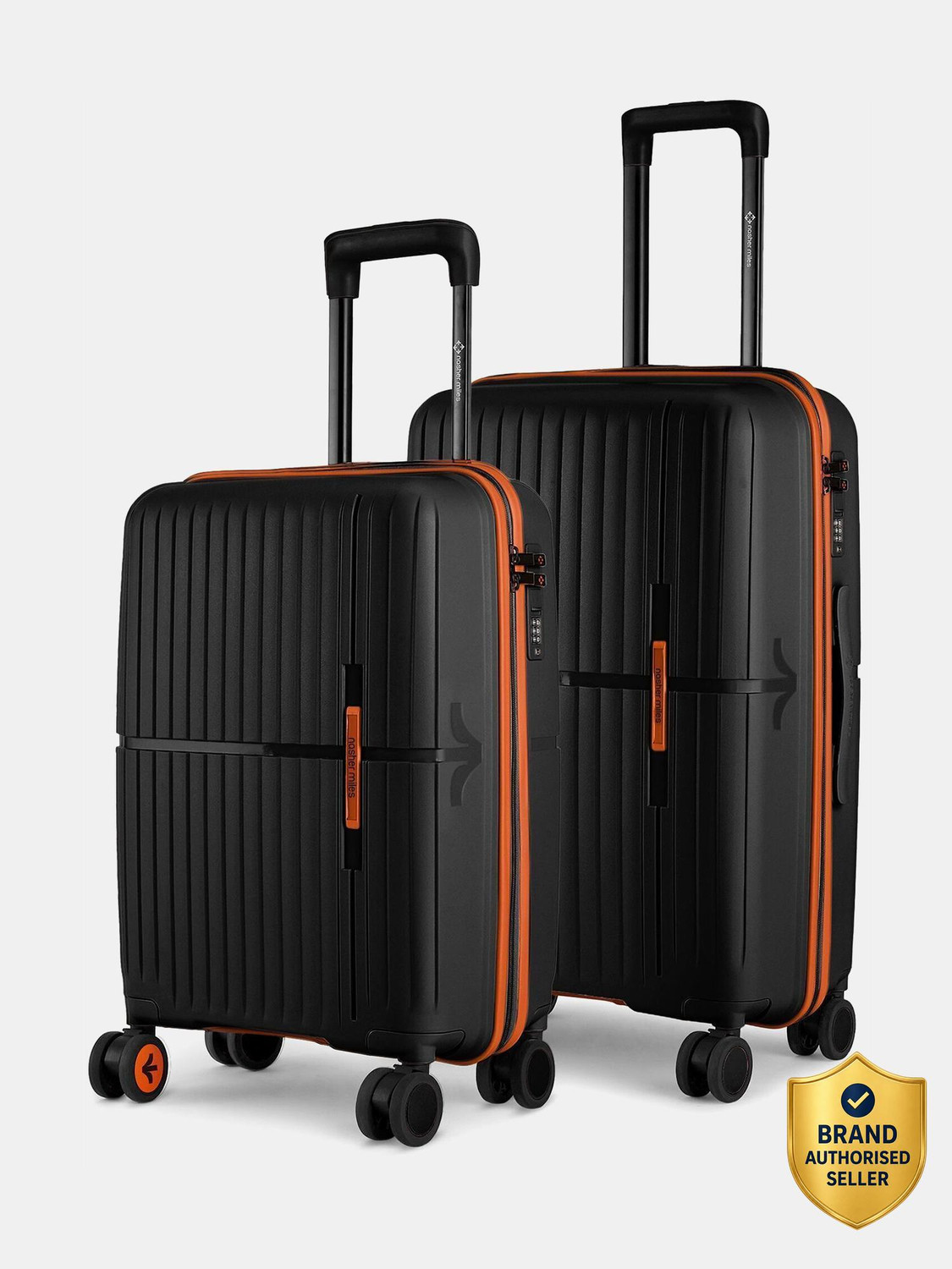 Image of NASHER MILES Sprgfield HardSide Polypropylene Luggage of 2 Black Trolley Bag(55&65cm) Cabin & Check-in Set 8 Wheels - 24 inch
