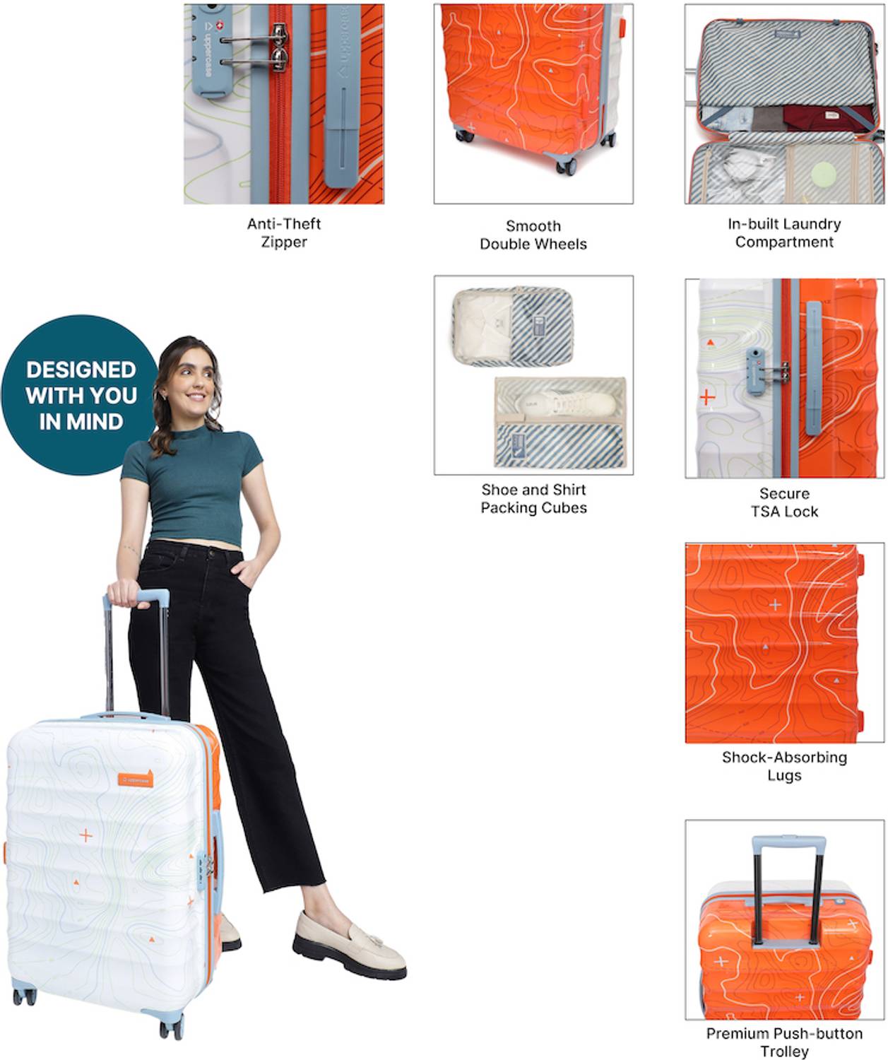 Uppercase Hard Cabin & Check-in Trolley Set of 2 (S+M) TSA Lock