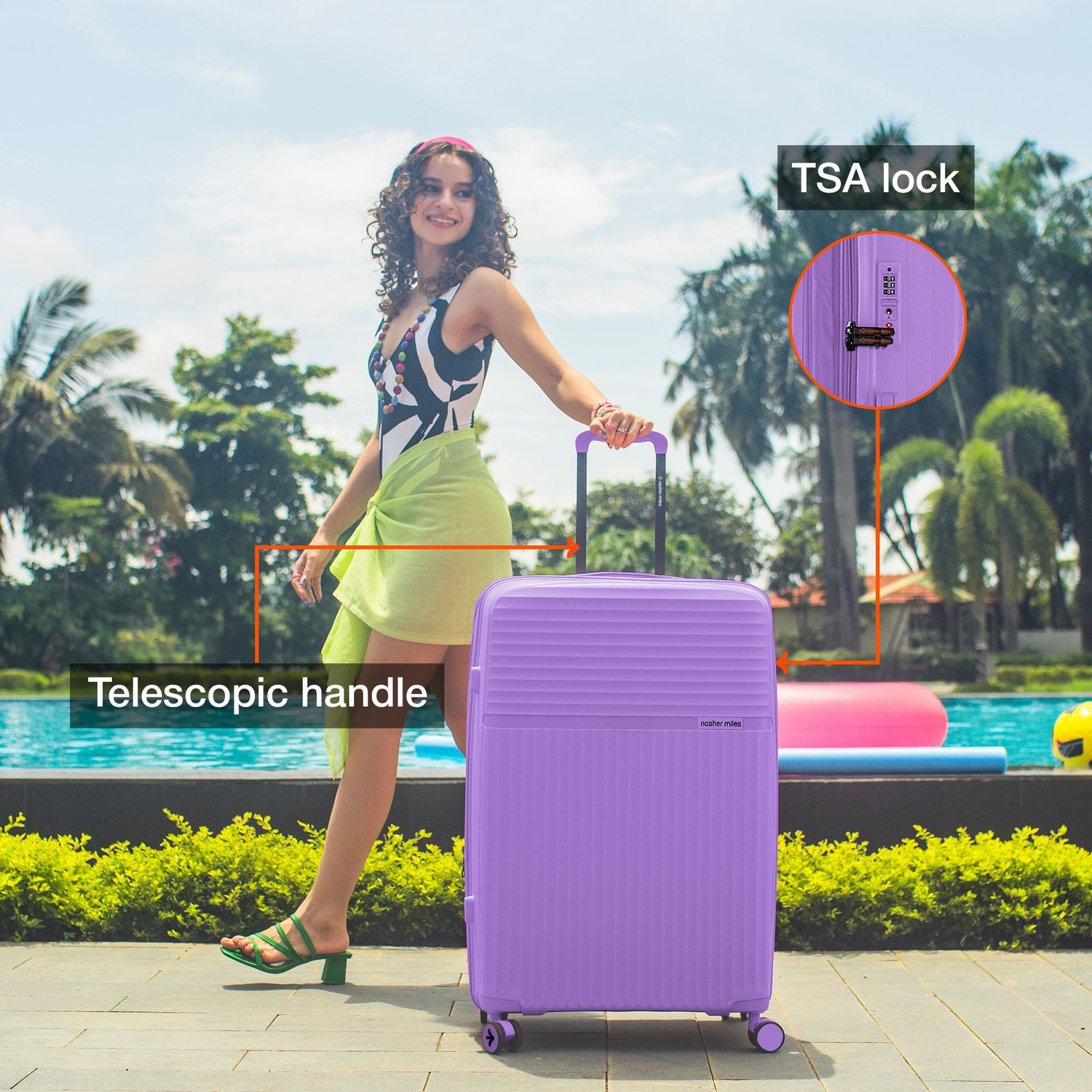 Image of NASHER MILES Krabi Expander Hardside Polypropylene Check-in Pastel Purple 75cm Trolley Bag Expandable Check-in Suitcase 8 Wheels - 28 inch