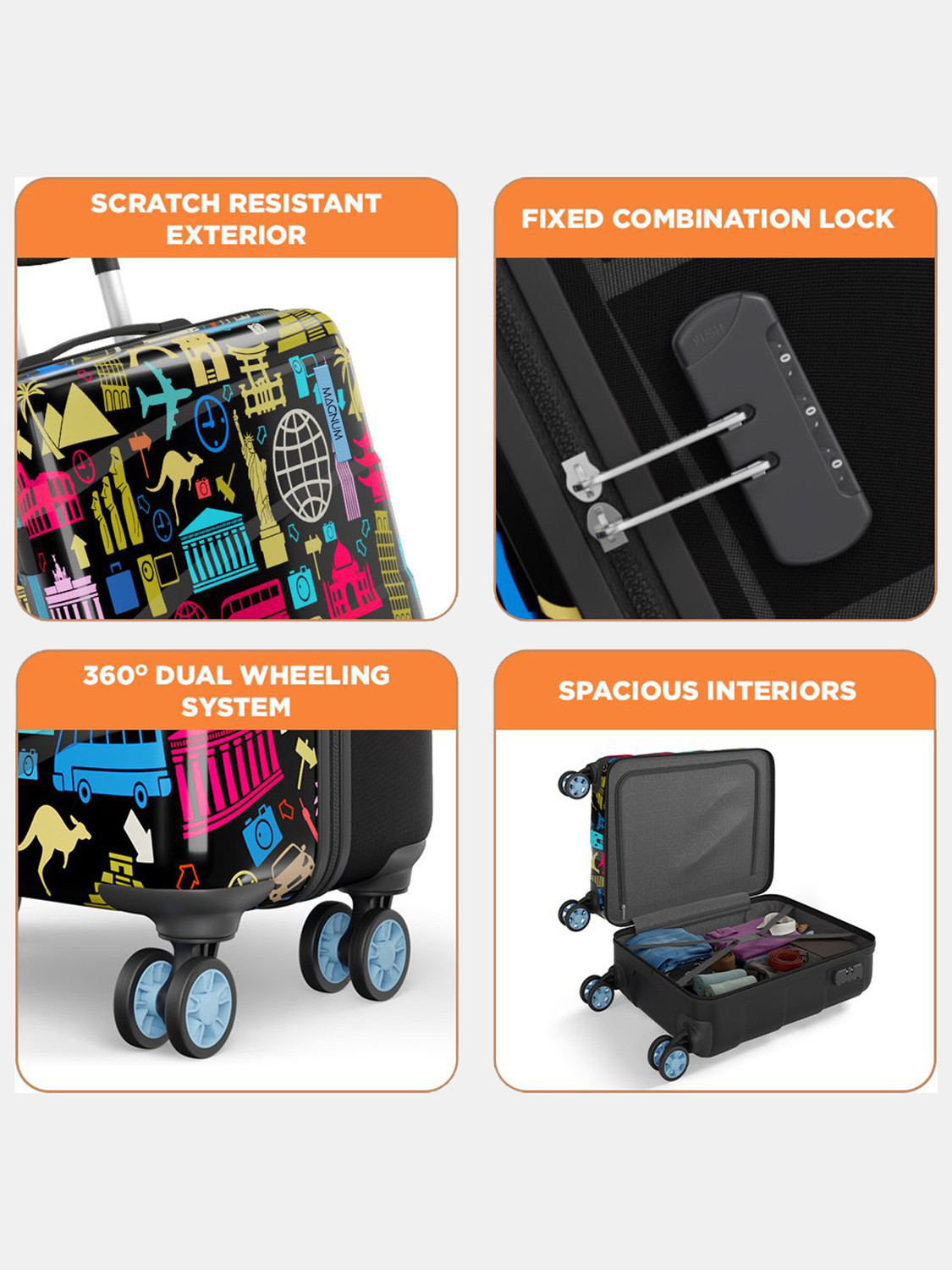 Image of Safari WANDERLUST PLUS 55 4W PRINTED Cabin Suitcase 8 Wheels - 22 Inches