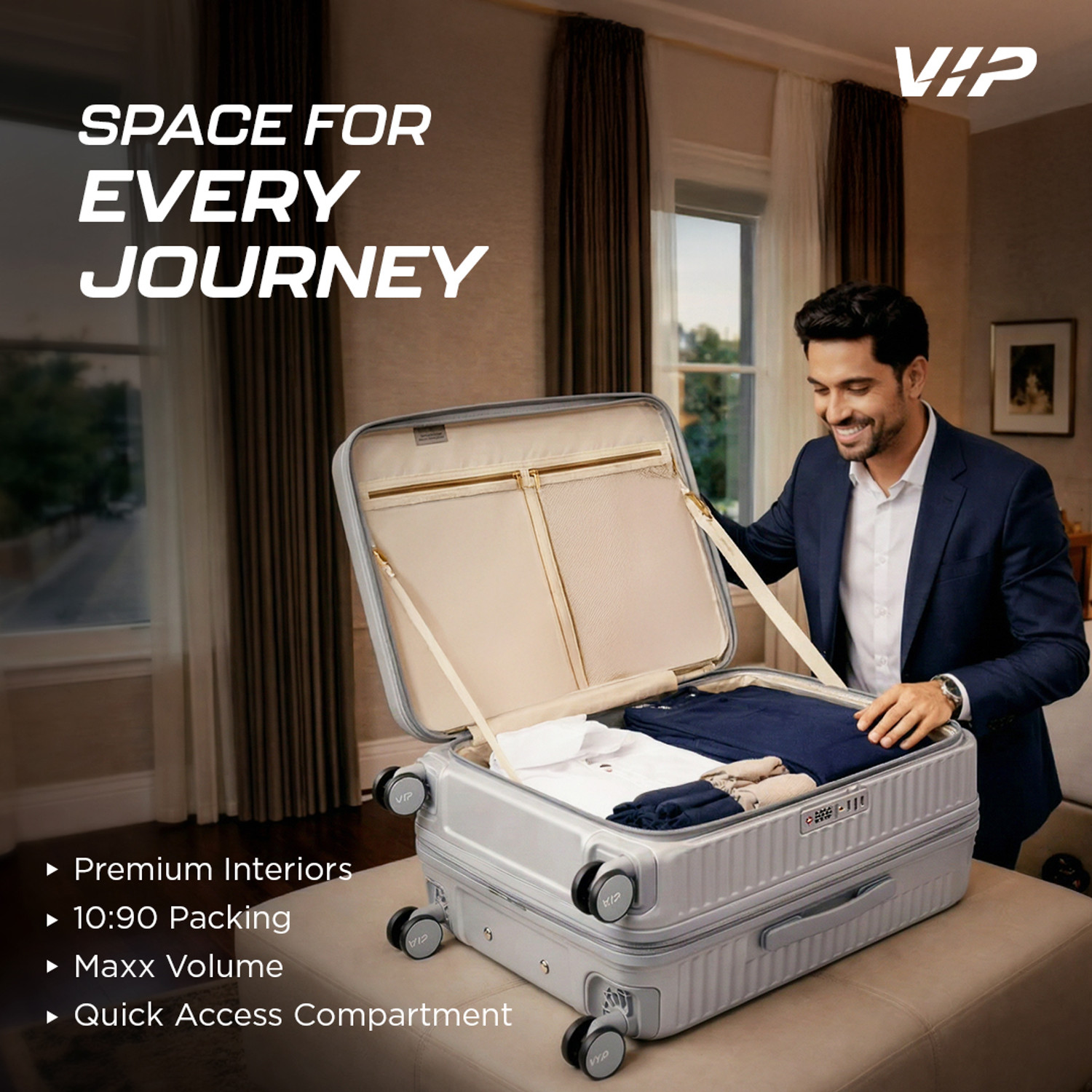 Image of VIP FLEX9010 Expandable Check-in Hard Luggage with 15.6 inch Laptop Compatible Expandable Check-in Suitcase 8 Wheels - 26 Inch