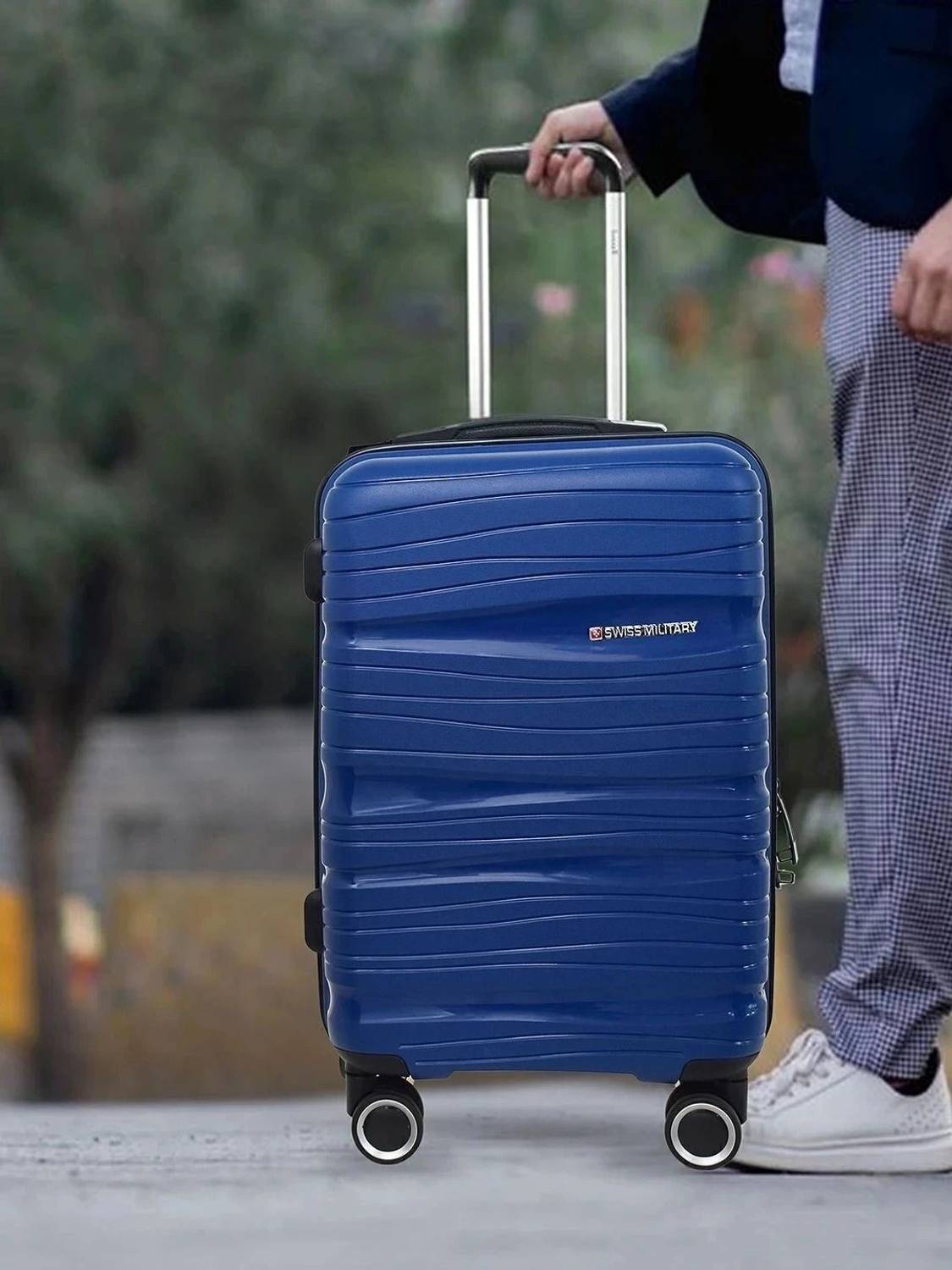 SWISS MILITARY Navy Blue Hard Luggage Trolley Bag Cabin Suitcase 8