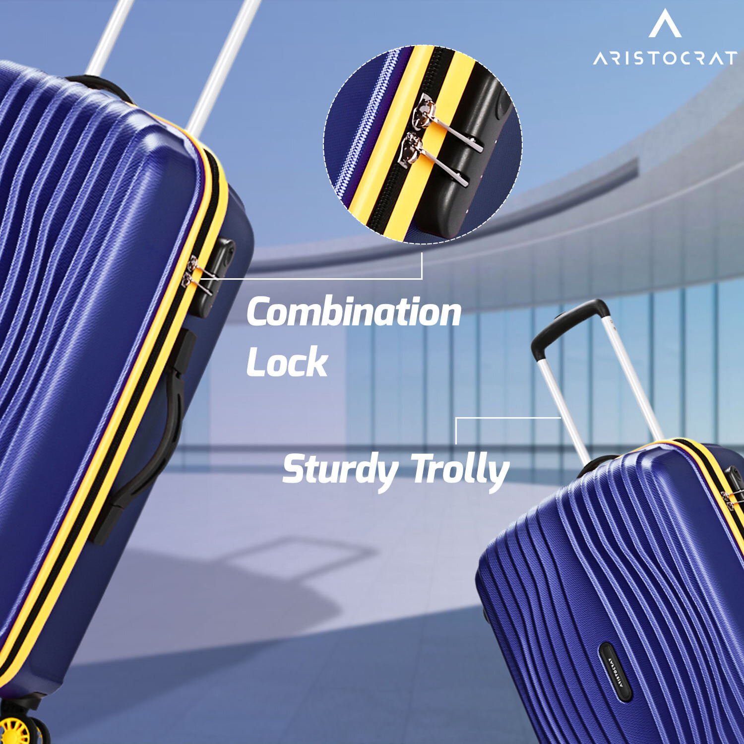 Image of ARISTOCRAT Vortex Plus Set of 3 Trolley Bag (S+M+L) | Hard Luggage with Combination Lock Cabin & Check-in Set 8 Wheels - 30 Inch