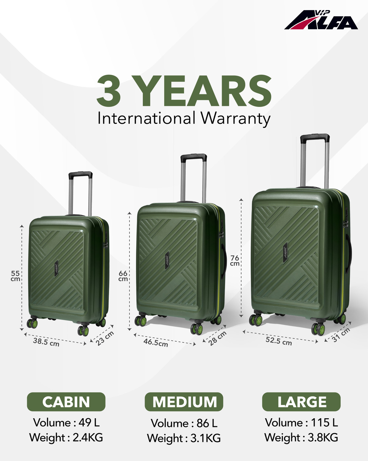 Image of ALFA by VIP Rhino Strong Hard Side Luggage | Trolley Bag With Flushed Combination Lock Check-in Suitcase 8 Wheels - 30 Inch