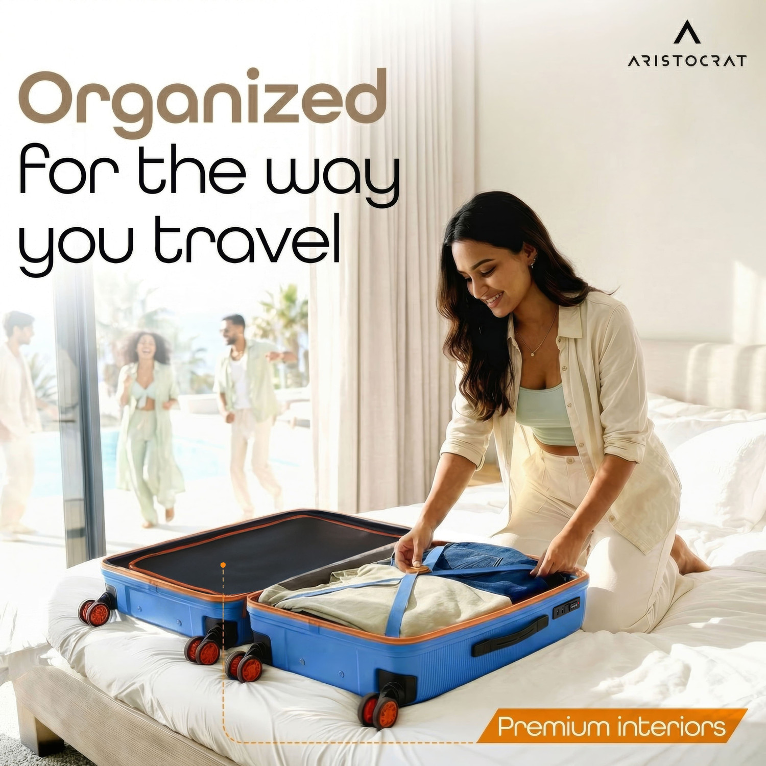 Image of ARISTOCRAT Apex Hard Side Polypropylene Luggage | Trolley Bag with Combination Lock Check-in Suitcase 8 Wheels - 31 Inch