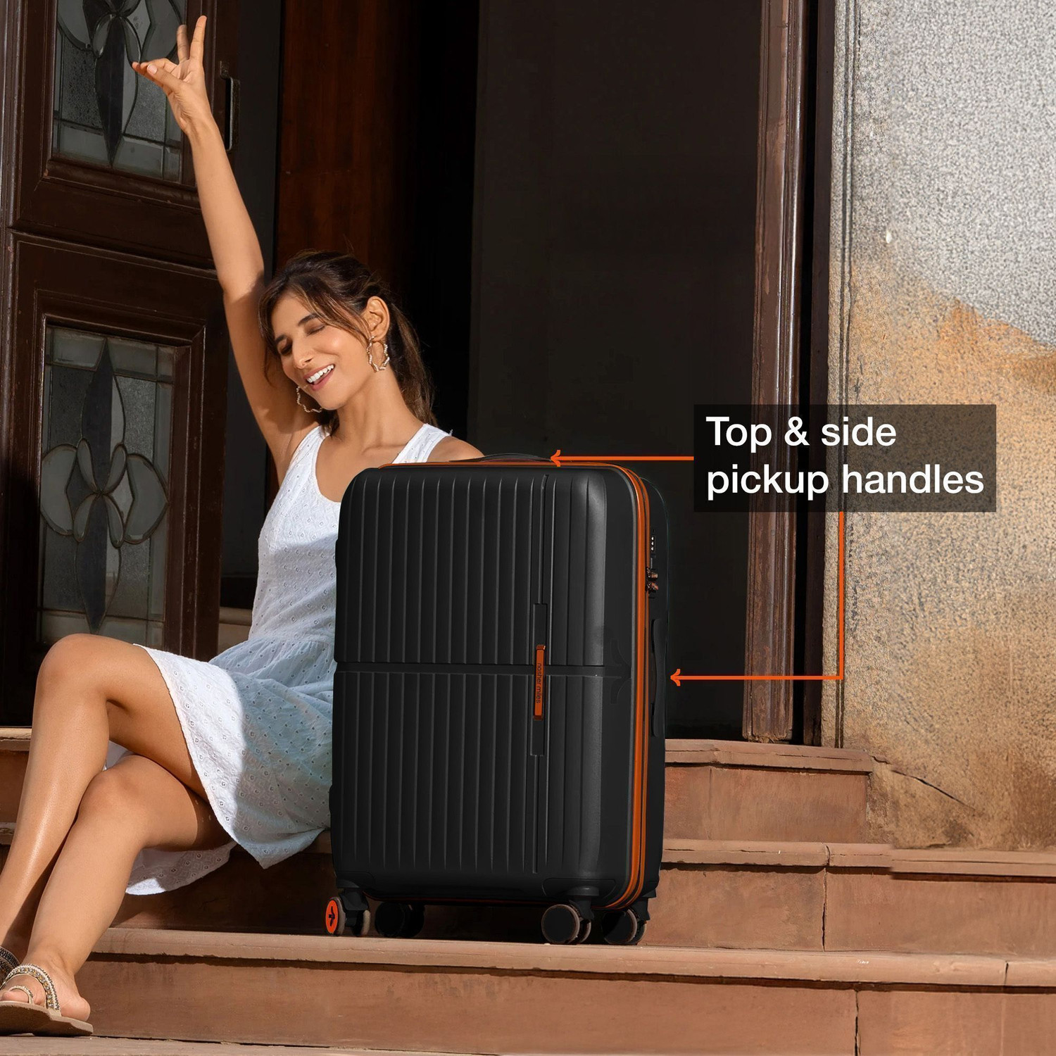Image of NASHER MILES HardSide Polypropylene Luggage Set of 2 Black Trolley Bag(65&75cm) Check-in Suitcase 8 Wheels - 28 inch