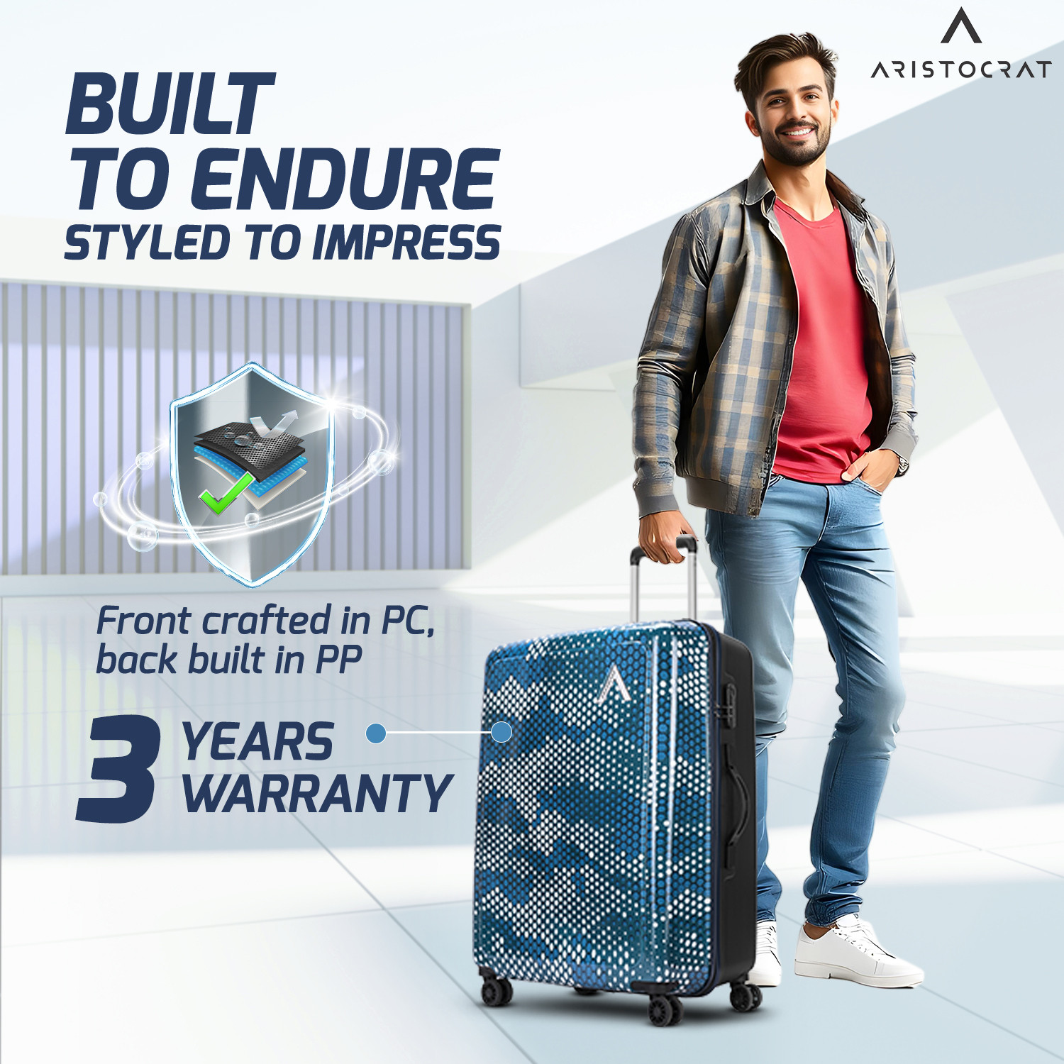 Image of ARISTOCRAT Combat Set of 2 Trolley Bag 53.5cm & 63.5cm | Hard Luggage | Combination Lock Cabin & Check-in Set 8 Wheels - 25 Inch