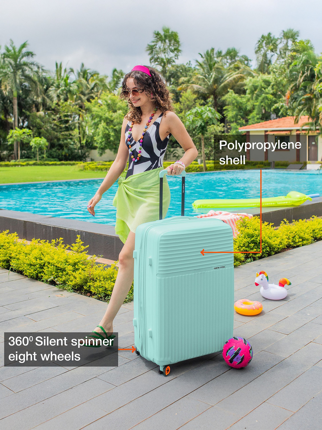 Image of NASHER MILES Krabi Expander Hardside Polypropylene Cool Mint TrolleyBag(55,65&75cm) Expandable Cabin & Check-in Set 8 Wheels - 28 inch