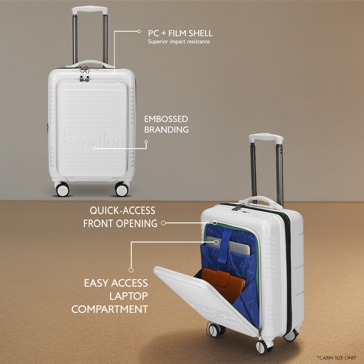 Image of United Colors of Benetton Small Cabin Suitcase (55.5 cm) 8 Wheels - Florence - White