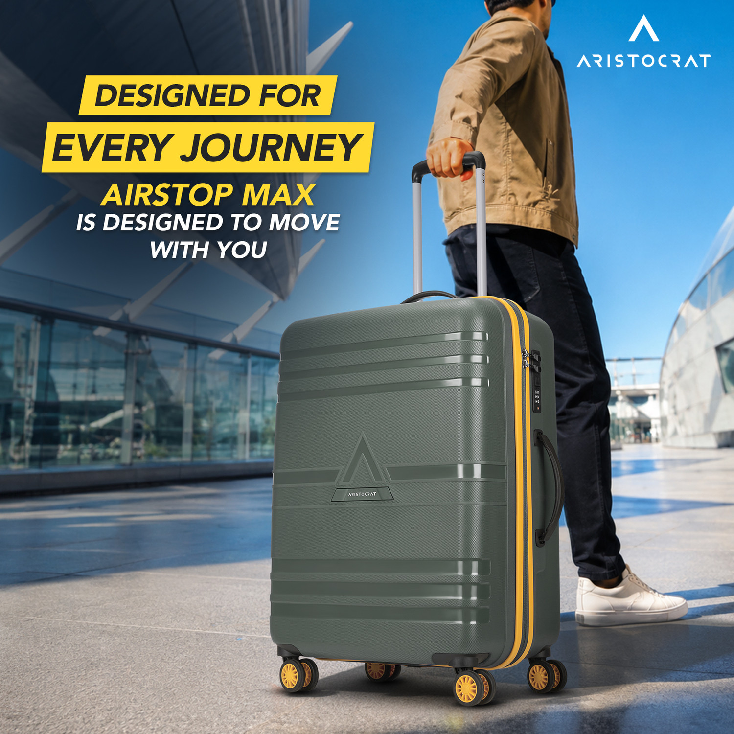 Image of ARISTOCRAT Airstop Max Hard Side Luggage | Trolley Bag With Flushed Combination Lock Check-in Suitcase 4 Wheels - 25 Inch
