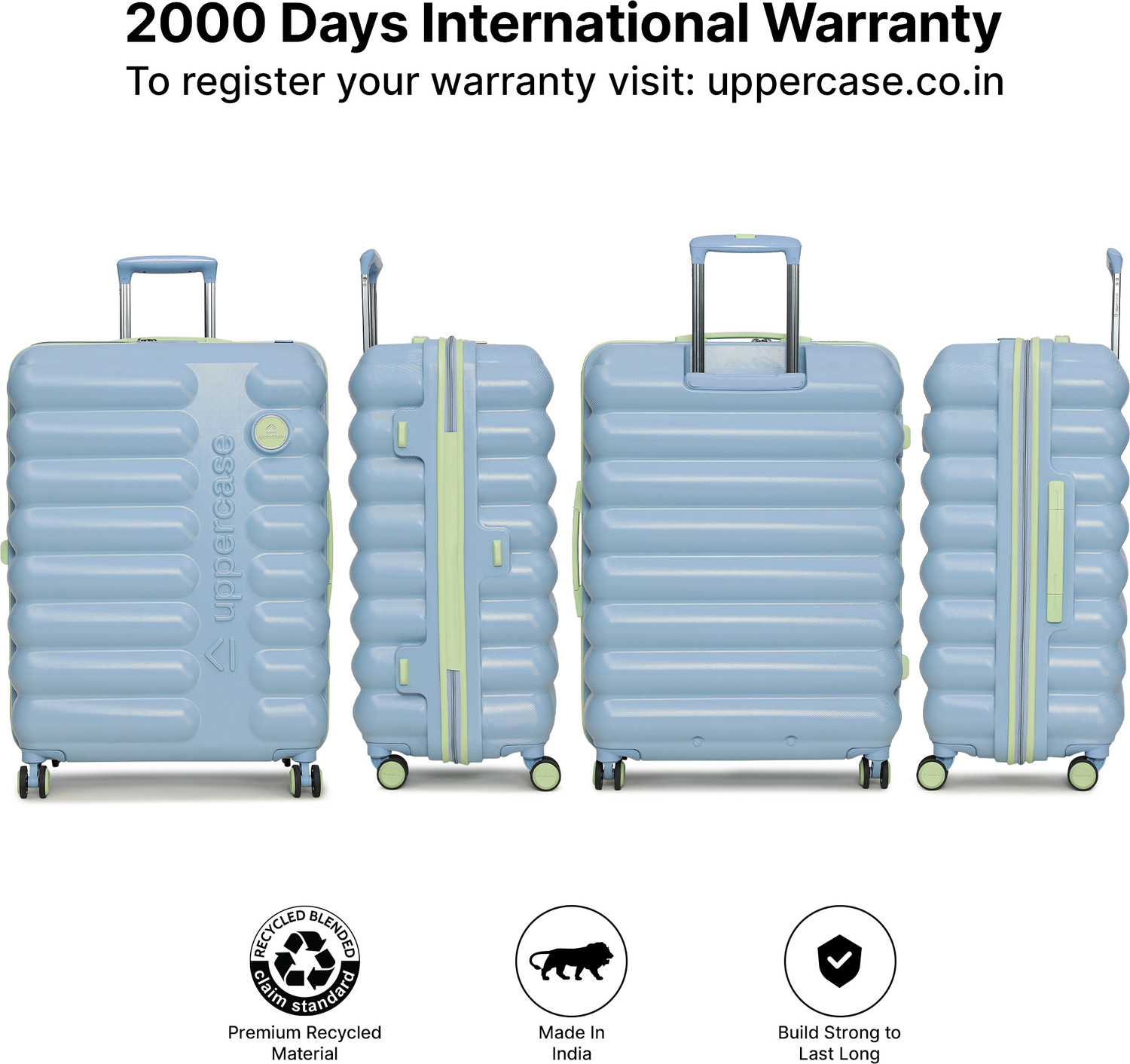 Image of Uppercase Astro (S+M+L) Hardsided Trolley Bag, Anti-Theft Zippers, TSA Lock - Powder Blue Cabin & Check-in Set 8 Wheels - 30 inch