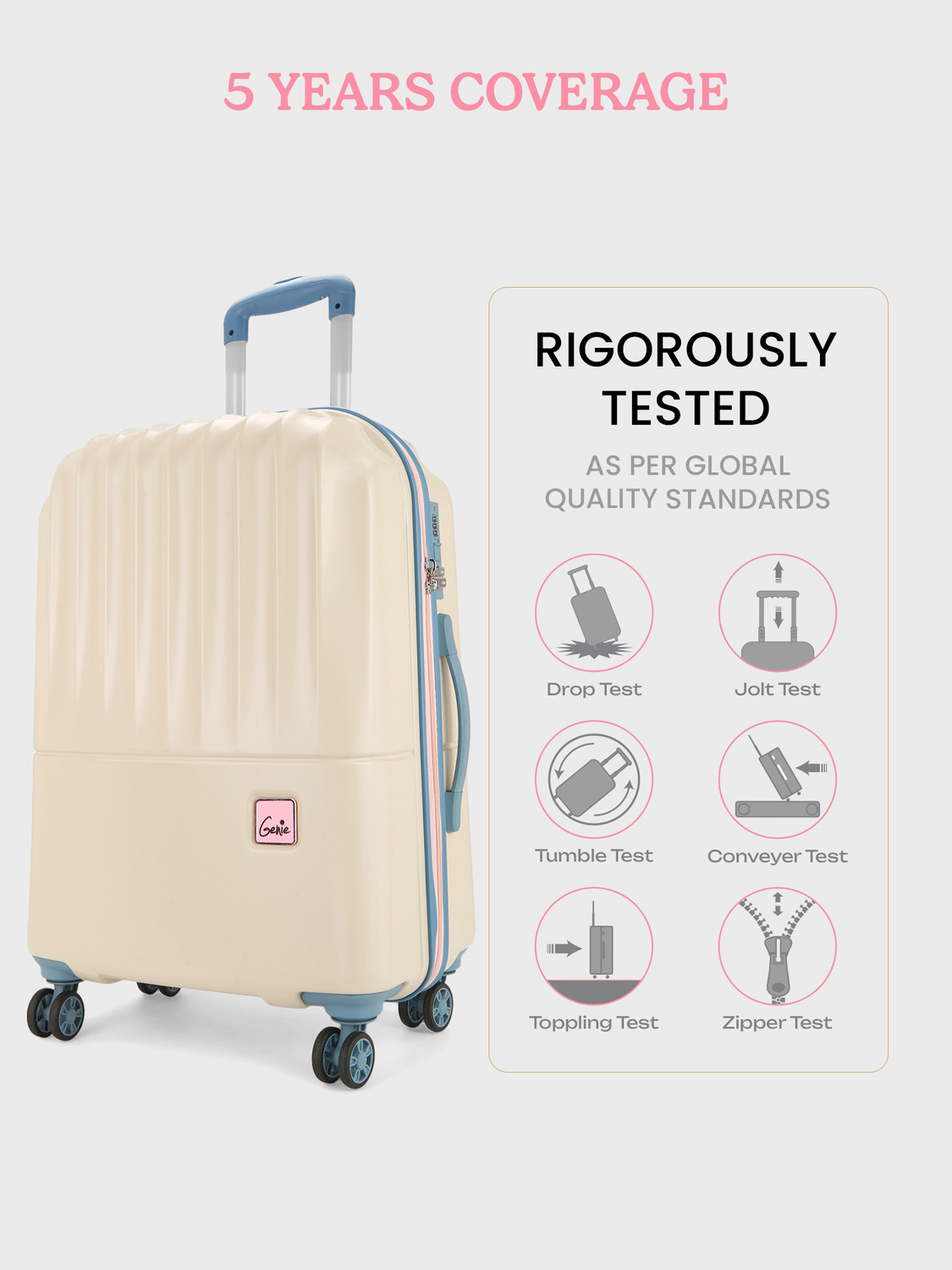 Image of Genie by Safari Nola Hard Luggage with Organized Interiors - Set of 3 - Cabin, M&L - Vanilla Cabin & Check-in Set 8 Wheels - 31 inch