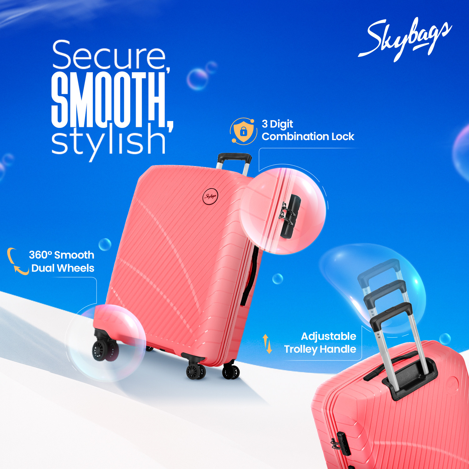 Image of SKYBAGS Streax Set of 3 Trolley Bag 55, 66 & 76cm | Hard Luggage | Combination Lock Cabin & Check-in Set 8 Wheels - 30 inch