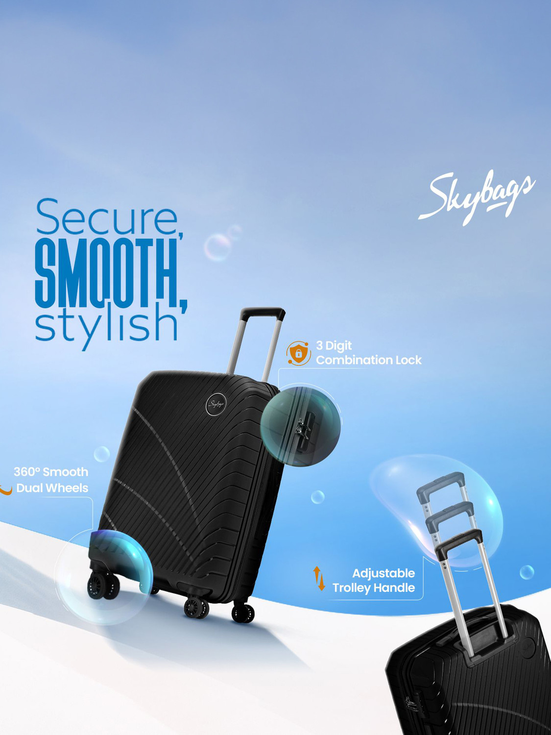 Image of SKYBAGS Streax Check-in Trolley Bag | Hard Luggage | Combination Lock with Sturdy Zipper Check-in Suitcase 8 Wheels - 26 inch
