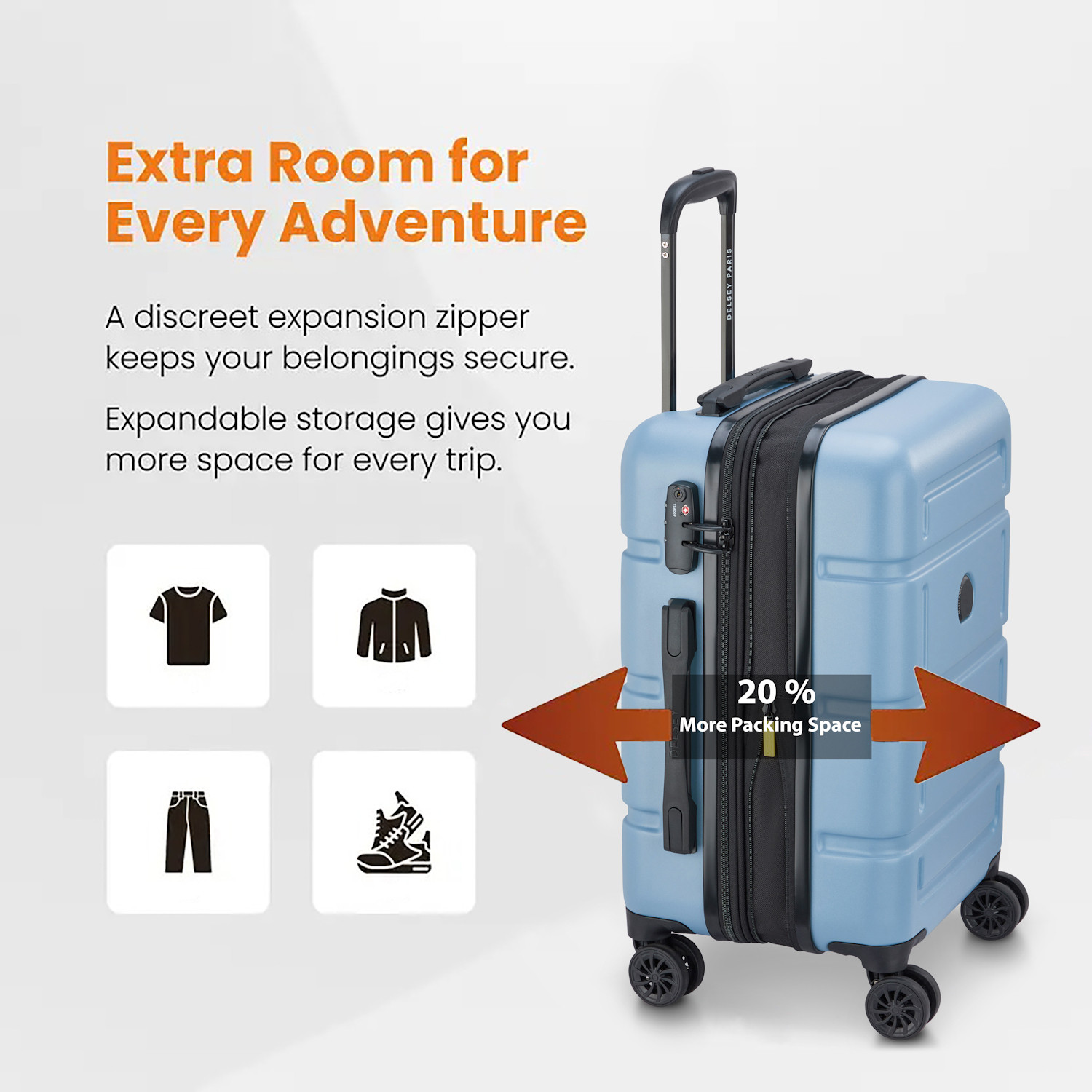 Image of DELSEY PARIS CAMELIA Expandable Cabin Suitcase 8 Wheels - 22 Inch
