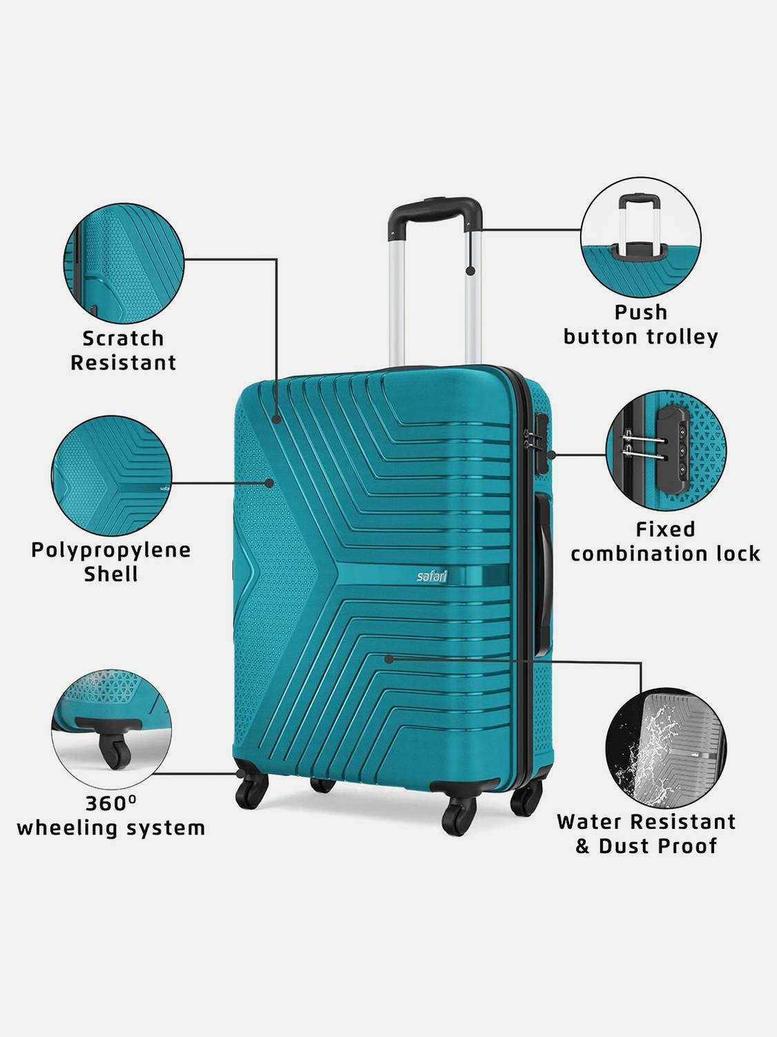 SAFARI ZENO 66 Check-in Suitcase 4 Wheels - 26 inch TEAL GREEN