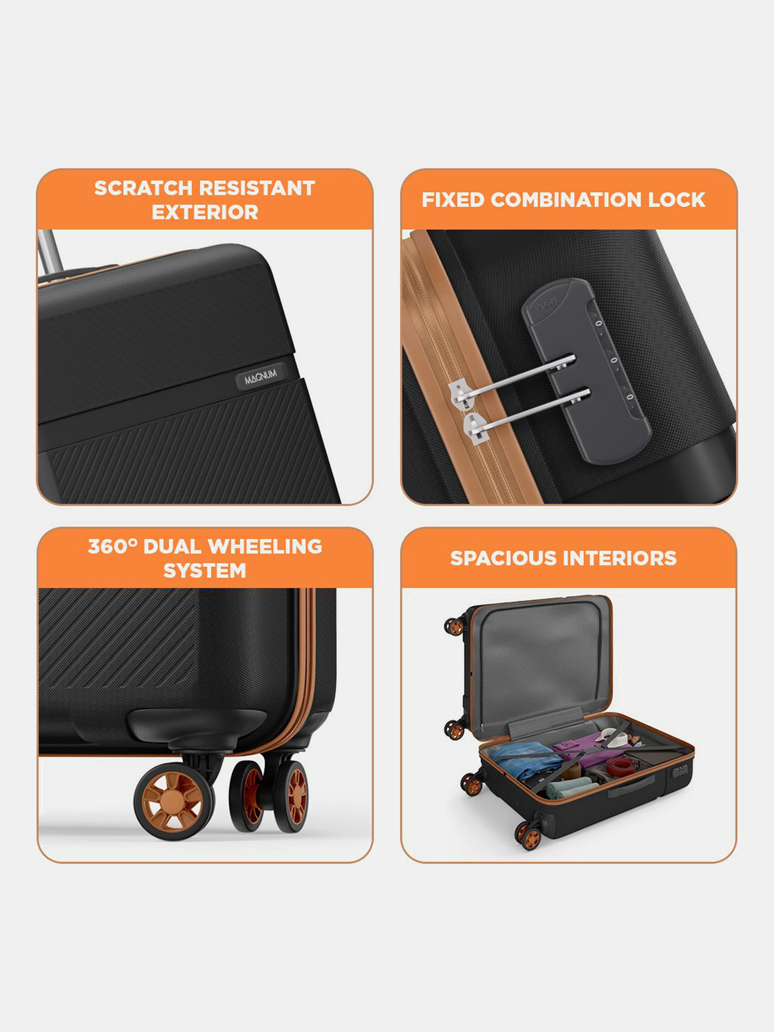 Image of SAFARI Fury 75 4W Black Tan Check-in Suitcase 8 Wheels - 30 Inches