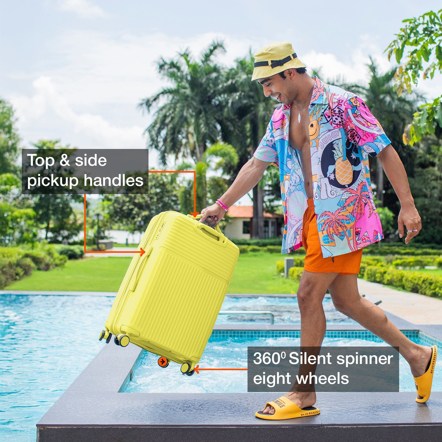 Image of NASHER MILES Krabi Expander Hardside Polypropylene Yellow Trolley Bags (55 & 65cm) Expandable Cabin & Check-in Set 8 Wheels - 24 inch