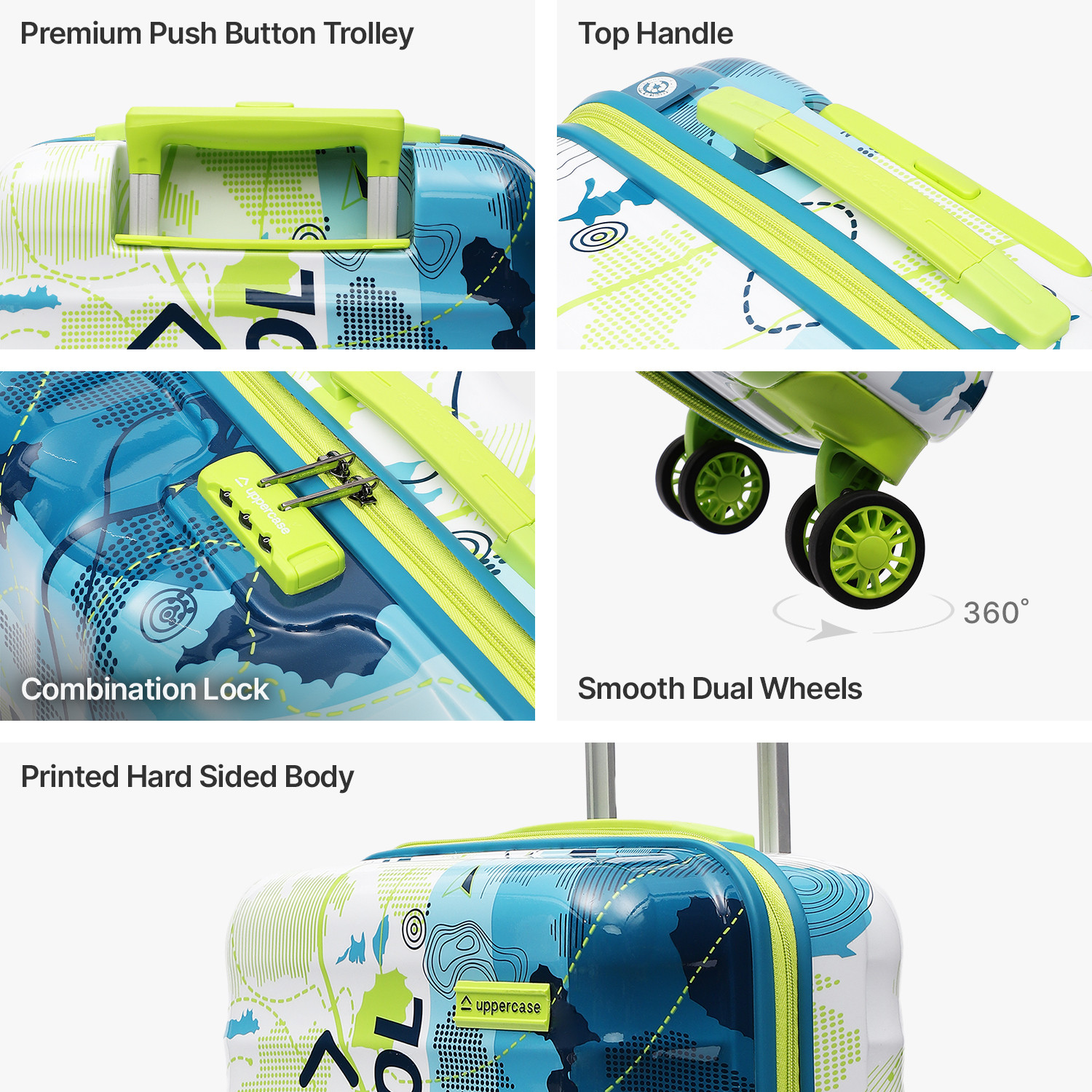 Image of Uppercase Geo Small Cabin Combination Lock Hardsided Trolley Bag Cabin Suitcase 8 Wheels - 19 inch