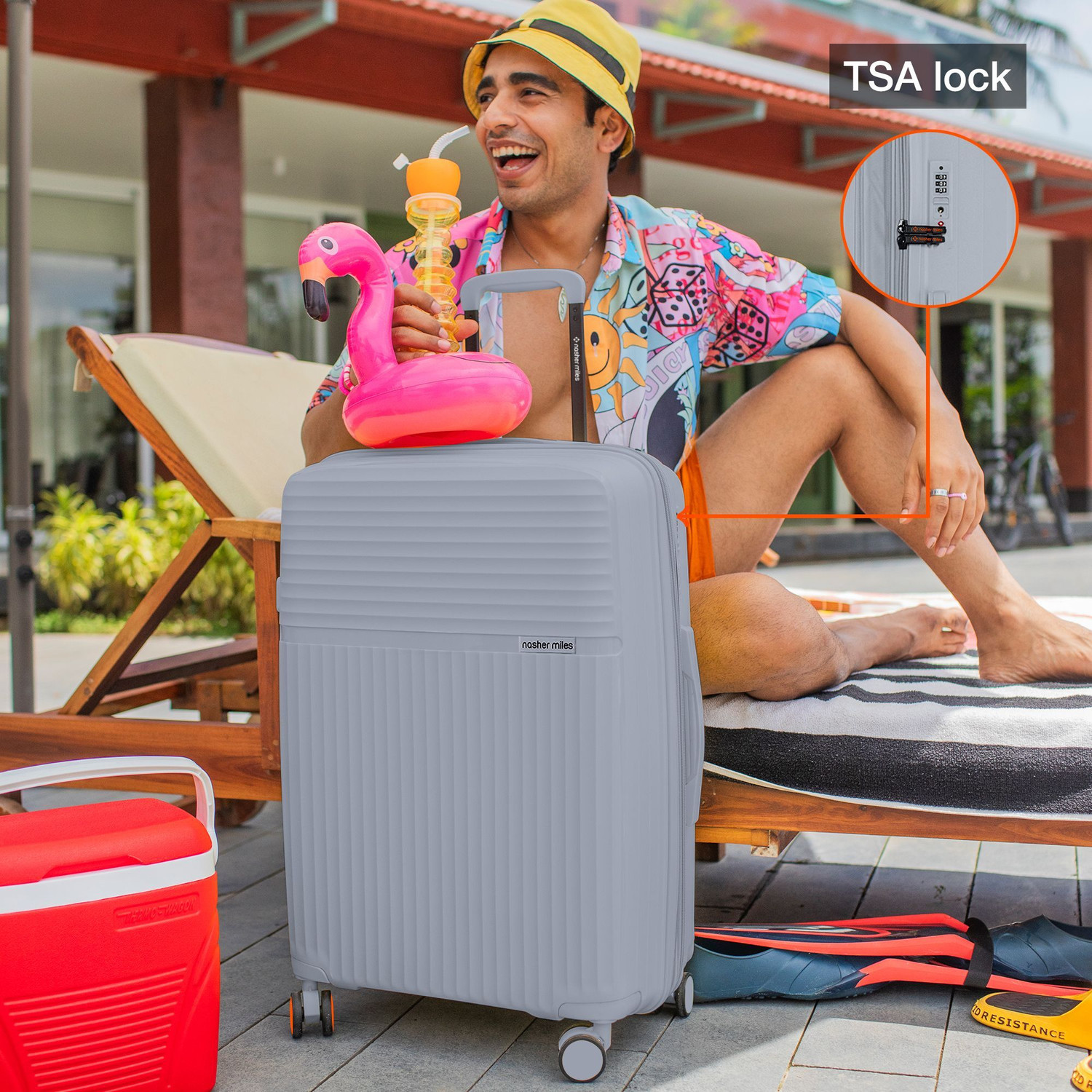 Image of NASHER MILES Krabi Expander Hardside Polypropylene Check-in Grey 65cm Trolley Bag Expandable Check-in Suitcase 8 Wheels - 24 inch
