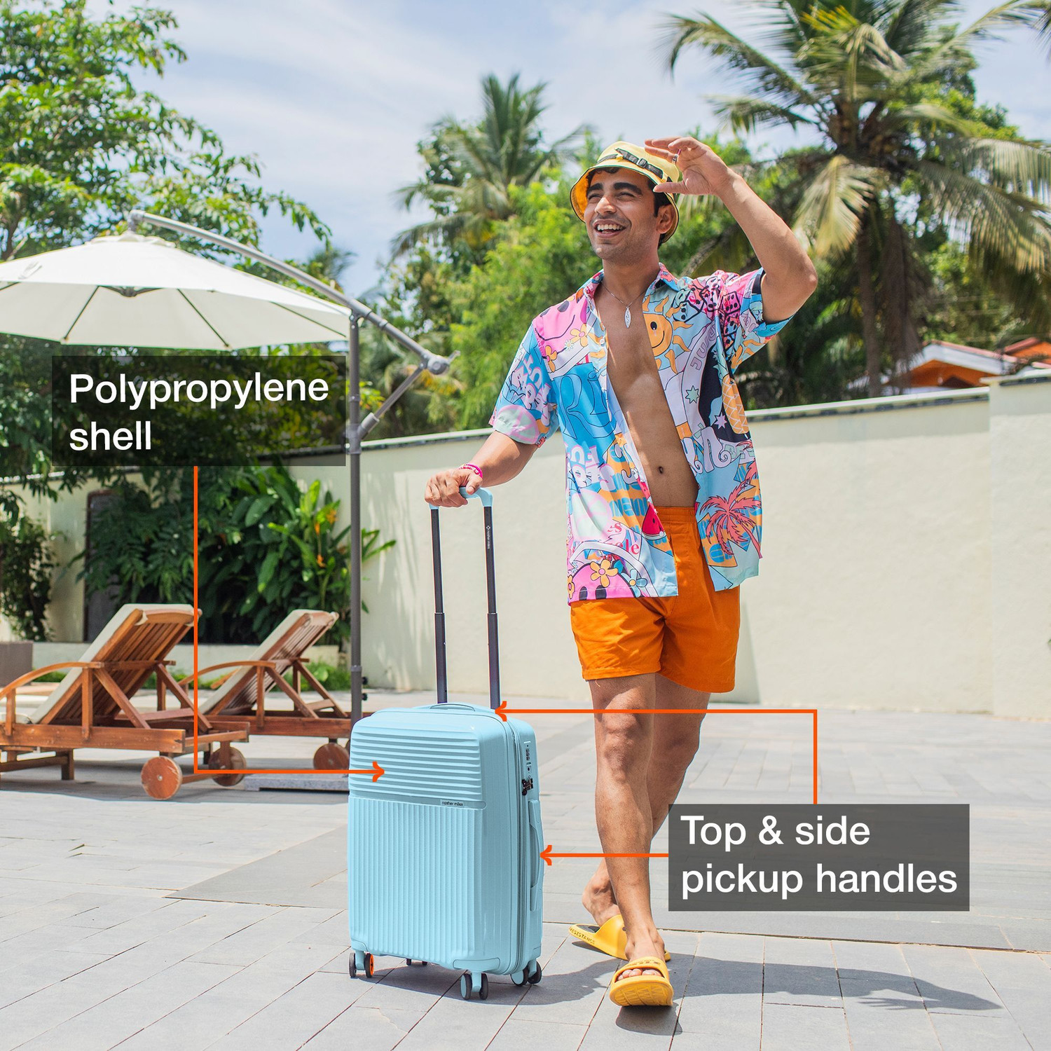 Image of NASHER MILES Krabi Expander Hardside Polypropylene Cabin Light Blue 55cm Trolley Bag Expandable Cabin Suitcase 8 Wheels - 20 inch