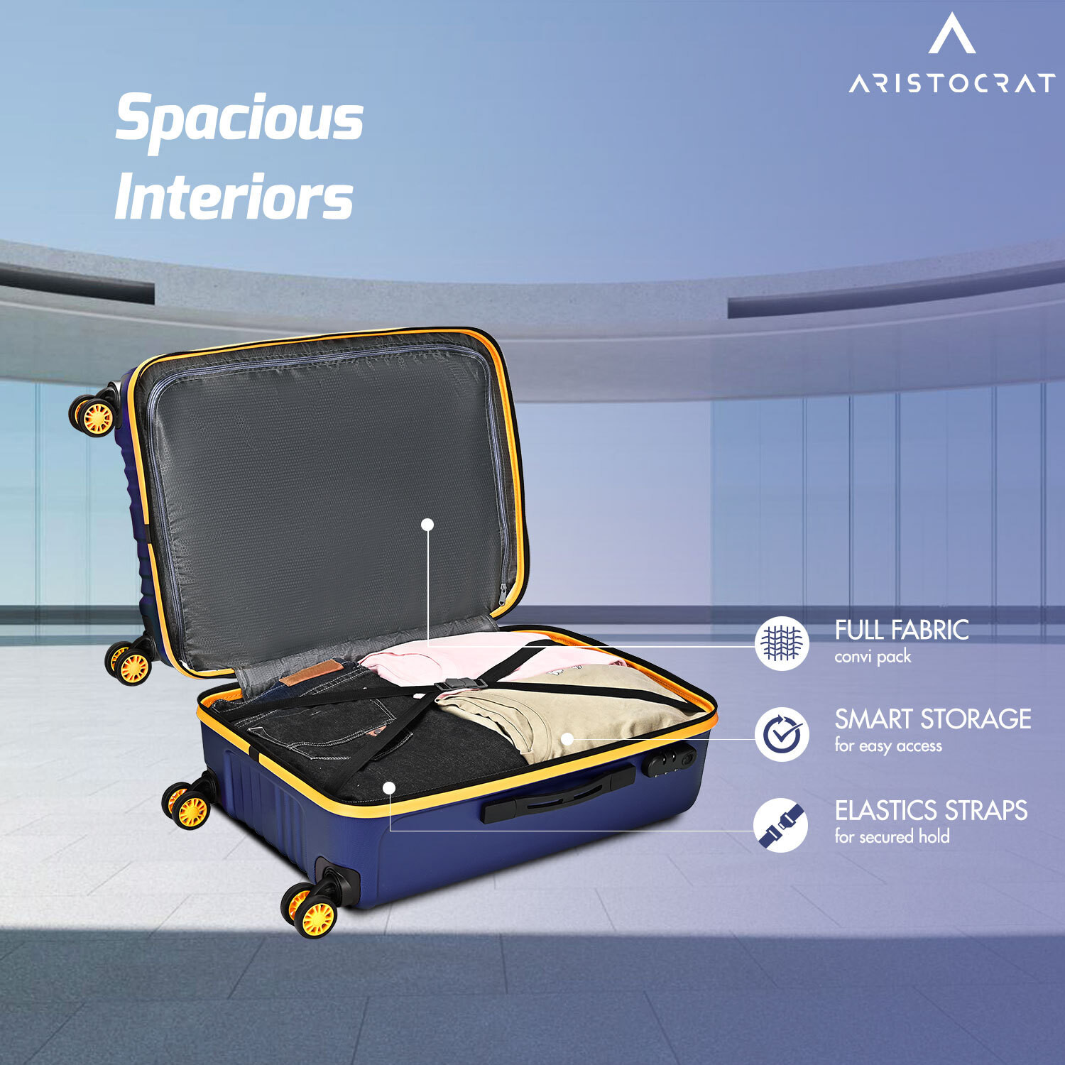 Image of ARISTOCRAT Vortex Plus Set of 3 Trolley Bag (S+M+L) | Hard Luggage with Combination Lock Cabin & Check-in Set 8 Wheels - 30 Inch