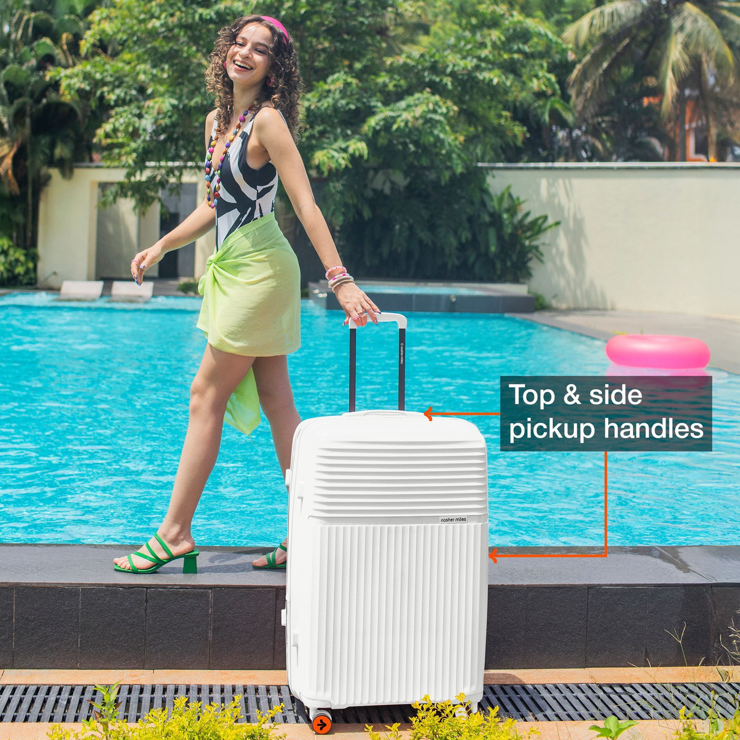 Image of NASHER MILES Krabi Expander Hardside Polypropylene Check-in White 75cm Trolley Bag Expandable Check-in Suitcase 8 Wheels - 28 inch