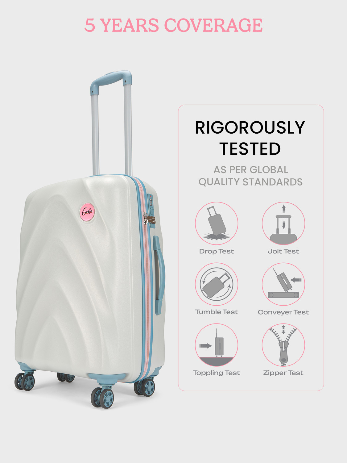 Image of Genie by Safari Daze Hard Luggage with Organized Interiors and Dual Wheels - Medium - Cloud Grey Check-in Suitcase 8 Wheels - 26 inch