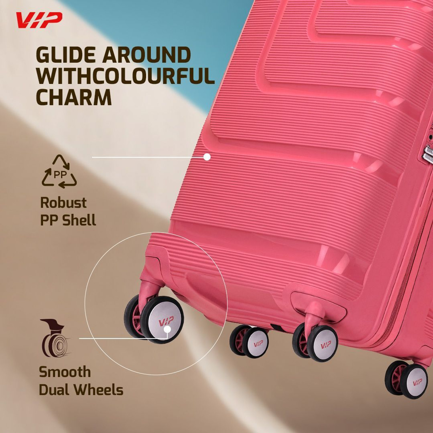 Image of VIP Lexus Check-in 360 - 76 cm Large 8 Wheels Trolley Bag | Hard Luggage (Coral) Check-in Suitcase 8 Wheels - 30 inch