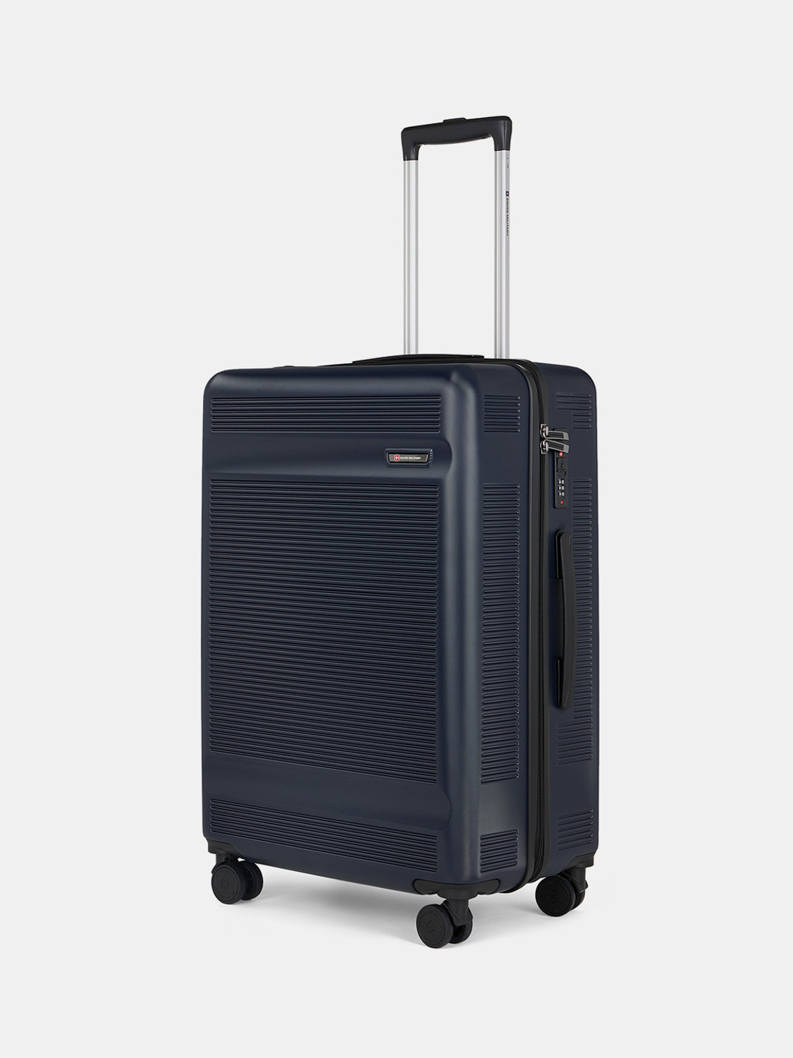 Image of SWISS MILITARY PASCAL Striped Polycarbonate Trolley Bag with Wet Pocket and Anti-Theft Zippers Check-in Suitcase 8 Wheels - 24 inch