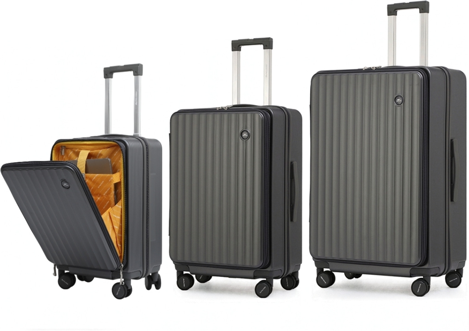 Image of Red Tape Hard Body Set of 3 Luggage 8 Wheels - Unisex Combo 3 Set-Large Medium & Laptop Front-Open Cabin Suitcase - Grey