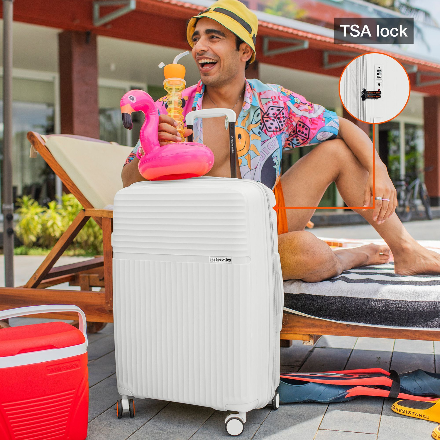 Image of NASHER MILES Expander Hardside Polypropylene Check-in White 65cm Trolley Bag Expandable Check-in Suitcase 8 Wheels - 24 inch