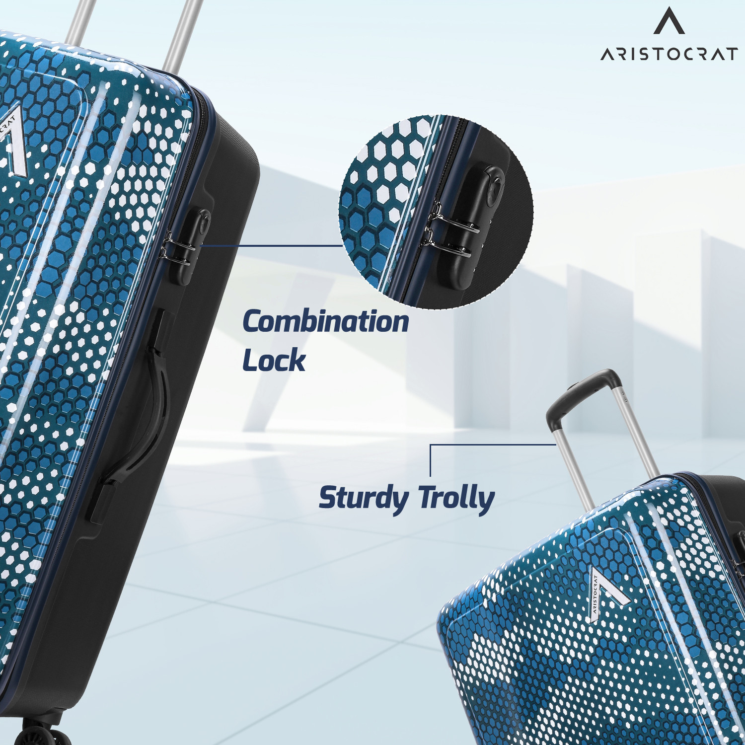 Image of ARISTOCRAT Combat Set of 3 Trolley Bag 53.5,63.5 & 73.2cm | Hard Luggage | Combination Lock Cabin & Check-in Set 8 Wheels - 29 Inch
