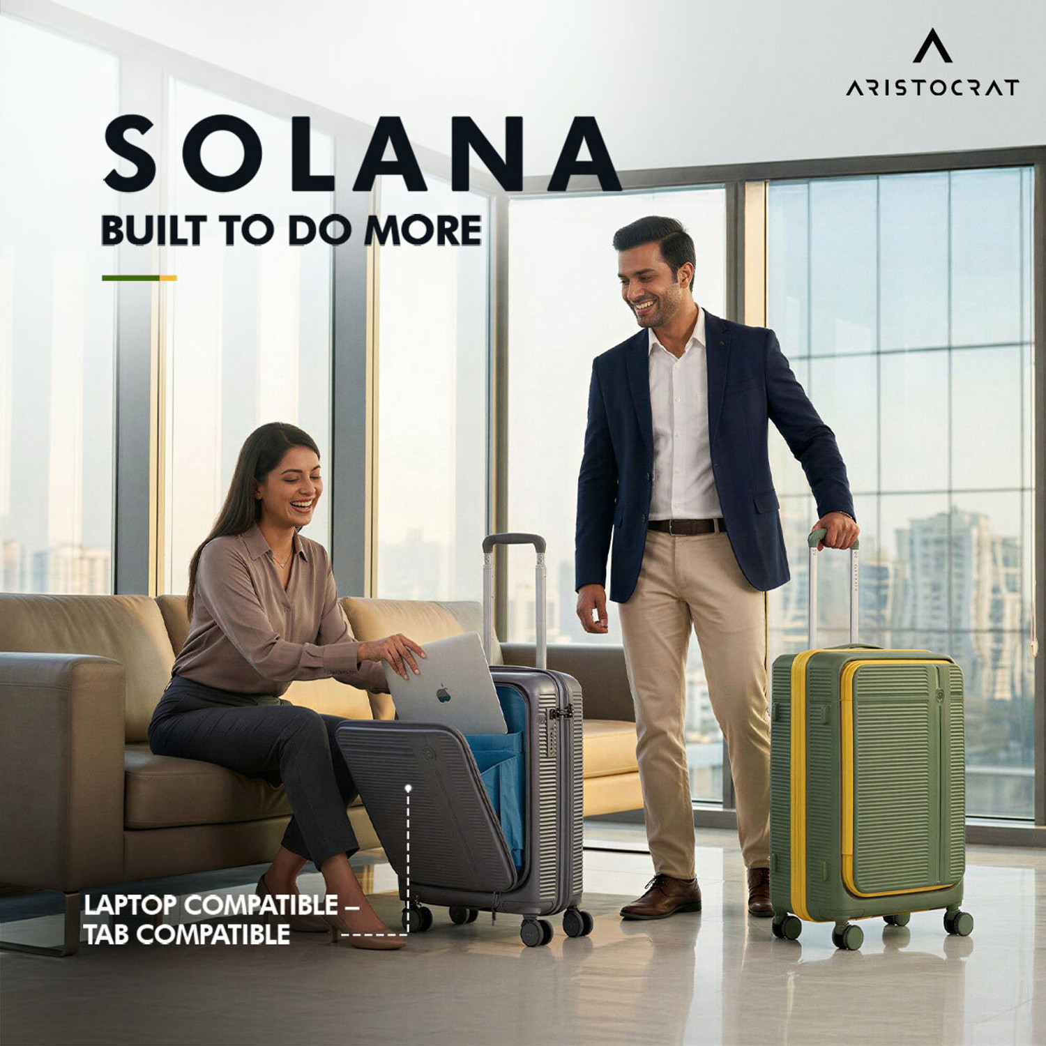 Image of ARISTOCRAT Solana Set of 3 Trolley Bag | Hard Luggage with Laptop Compartment & TSA Lock Cabin & Check-in Set 8 Wheels - 30 inch