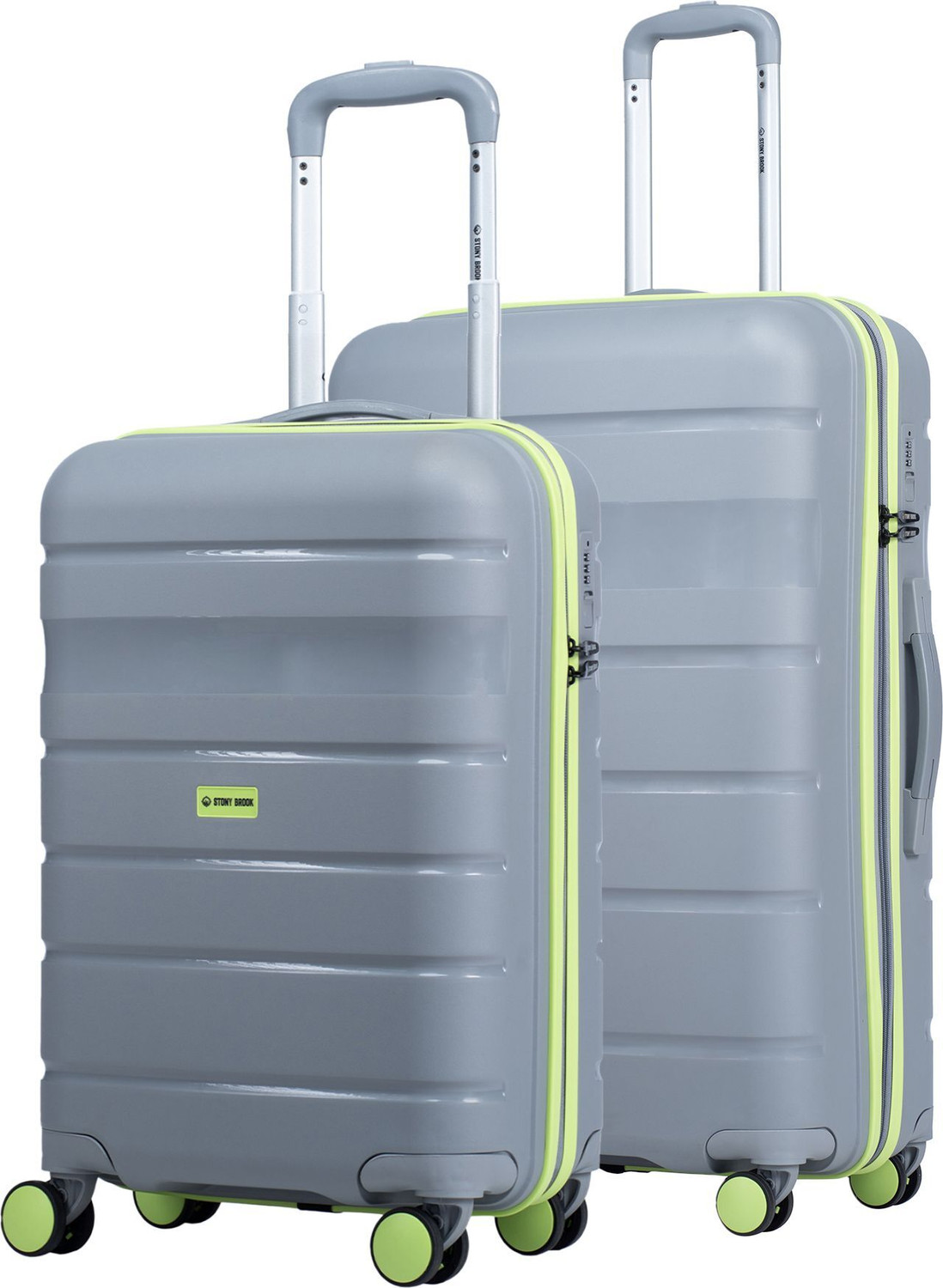 Image of Stony Brook by Nasher Miles Saturn HardSided Polypropylene Luggage Set of 2 Grey Trolley Bags (55 & 65 cm) Cabin & Check-in Set 8 Wheels - 24 inch