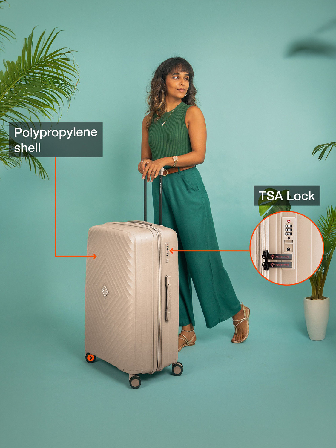 Image of NASHER MILES Antwerp Expander Hardside Polypropylene Check-in Champagne 75CM Trolley Bag Expandable Check-in Suitcase 8 Wheels - 28 inch