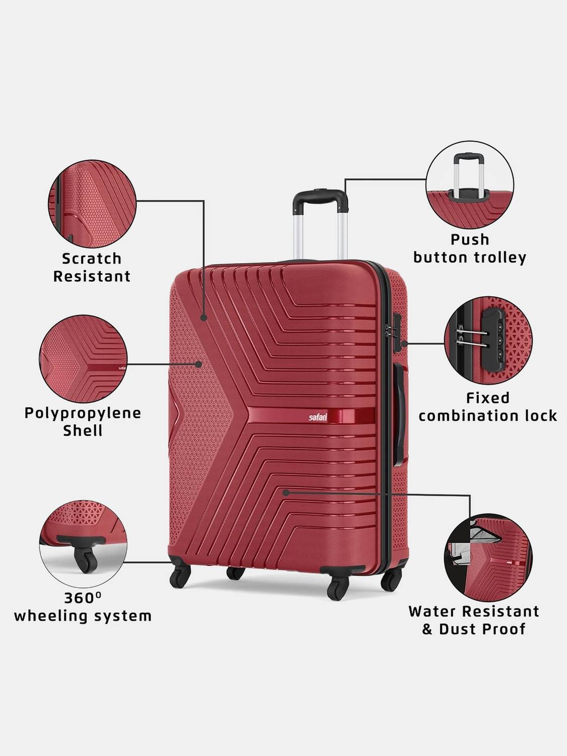 SAFARI ZENO 75 Check-in Suitcase 4 Wheels - 30 inch MAROON - Price