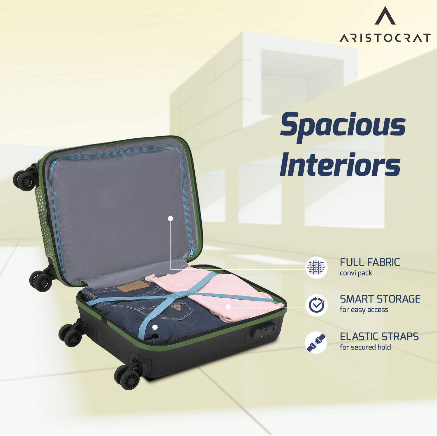 Image of ARISTOCRAT Combat Cabin Trolley Bag | Hard Luggage | Combination Lock with Sturdy Zipper Cabin Suitcase 8 Wheels - 21 Inch