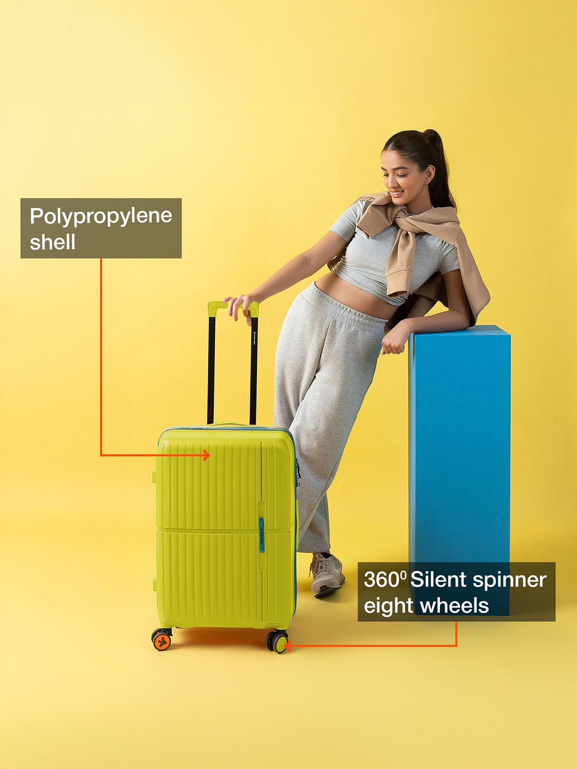 Image of NASHER MILES Springfield Hard-Sided Polypropylene Luggage Green 65cm Trolley Bag Check-in Suitcase 8 Wheels - 24 inch