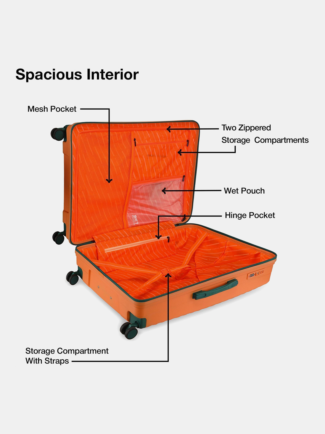 Image of NASHER MILES Havelock TSA Lock HardSide Polypropylene Orange Trolley Bags (55,65&75cm) Cabin & Check-in Set 8 Wheels - 28 inch