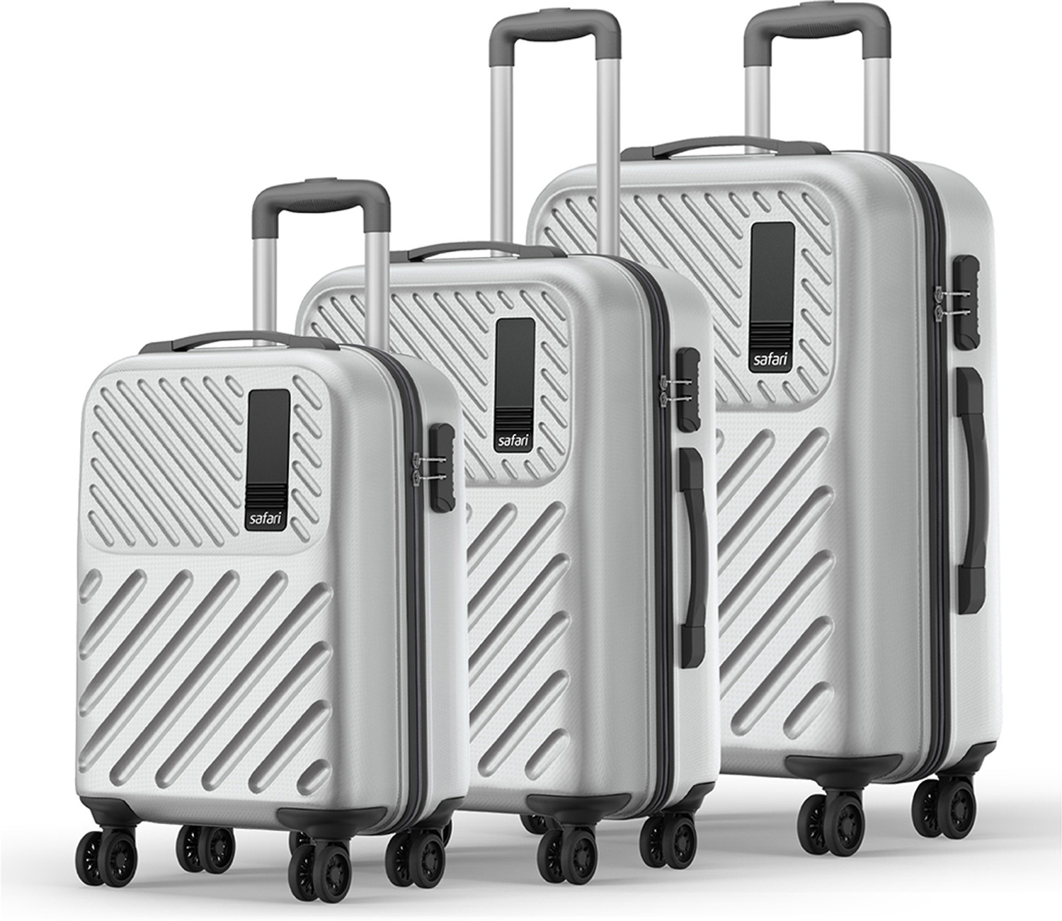 Image of SAFARI Hard Body Set of 3 Luggage 8 Wheels - ZODIAC Set of 3 (Small 56cm | Medium 66cm | Large 76cm) 4W - Silver