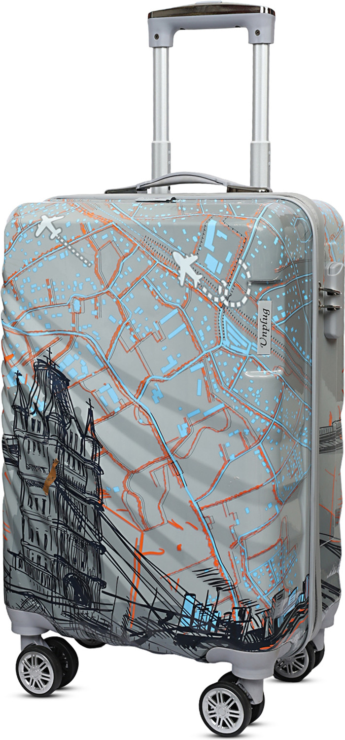 Image of Unplug Hard-Sided Polypropylene Suitcase Travel Trolley Bag Cabin Luggage Cabin Suitcase 8 Wheels - 20 inch