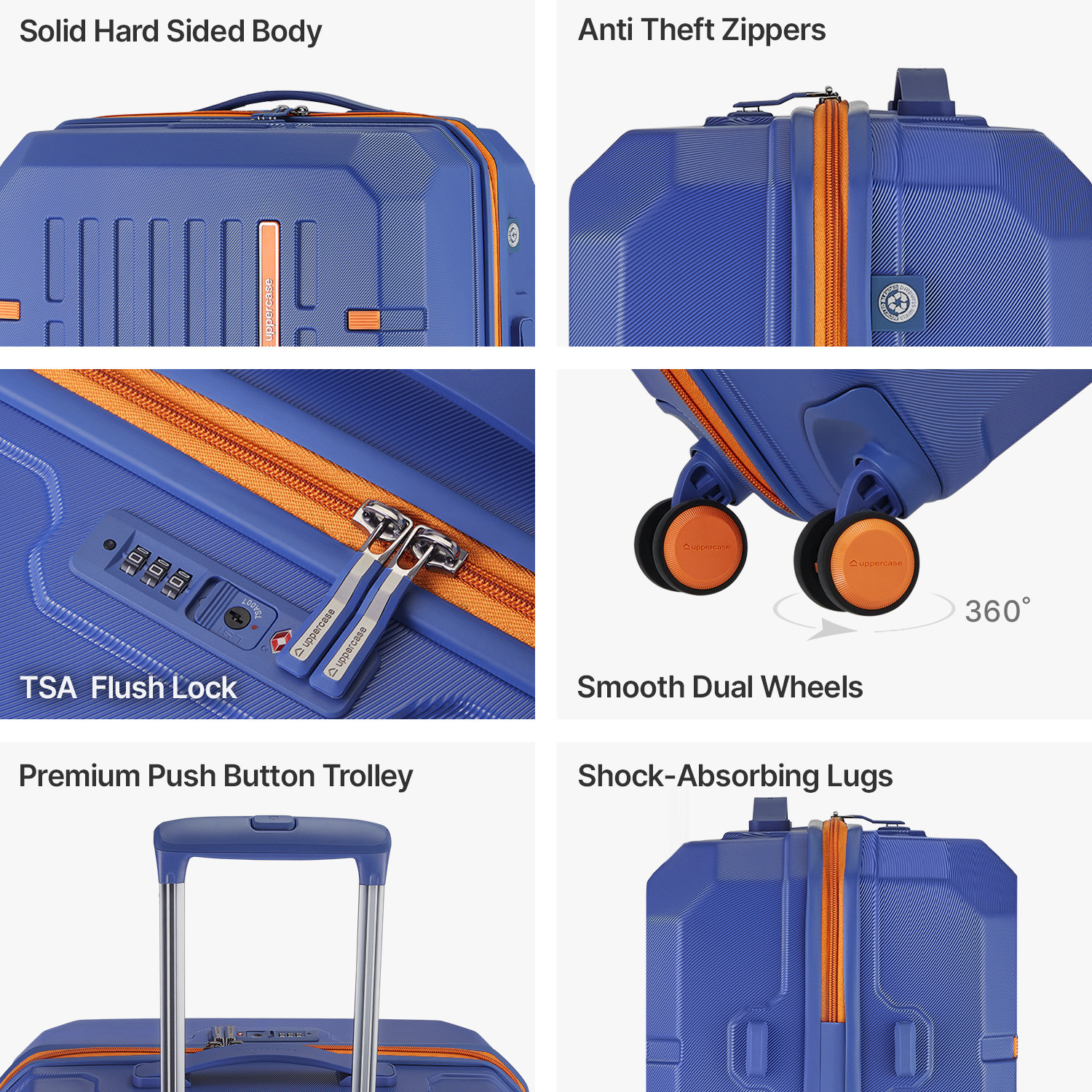 Image of Uppercase Hexa Solid Cobalt 86.91L Medium Hard Sided Trolley Bag With TSA Lock Check-in Suitcase 8 Wheels - 25 Inch