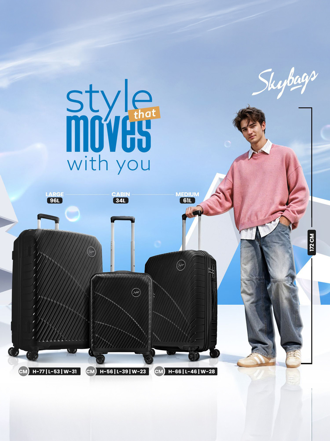 Image of SKYBAGS Streax Cabin Trolley Bag | Hard Luggage | Combination Lock with Sturdy Zipper Cabin Suitcase 8 Wheels - 22 inch