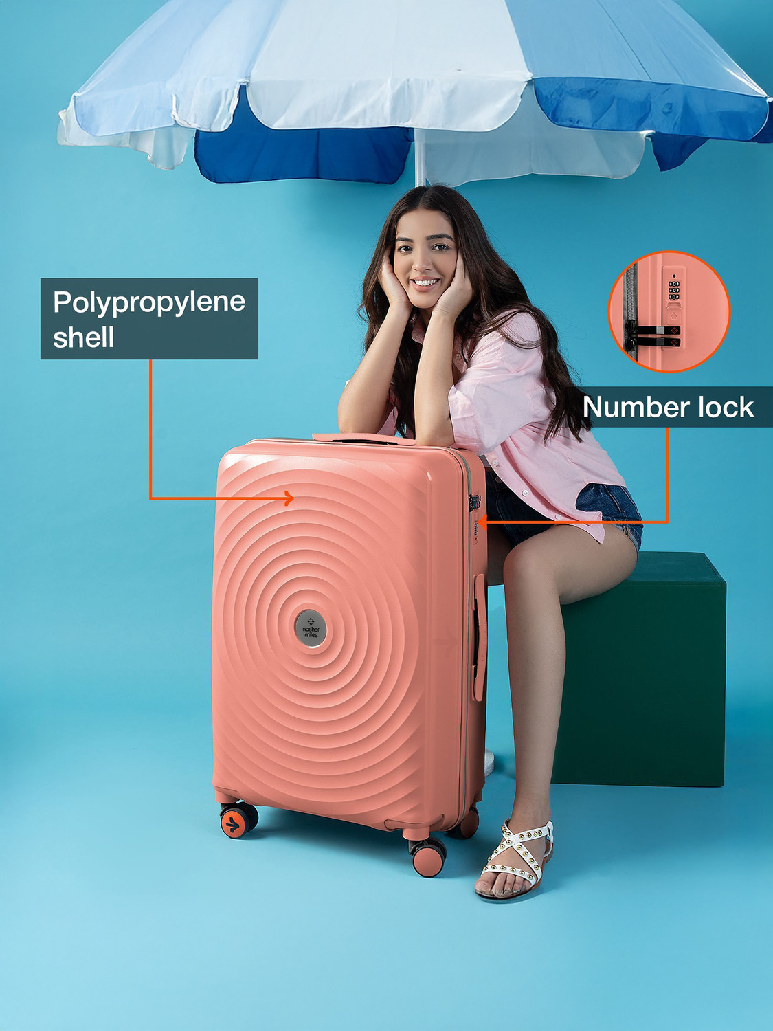 Image of NASHER MILES Goa Polypropylene Hard-Sided Trolley Bags 55, 65 & 75 cm Lightweight Durable Cabin & Check-in Set 8 Wheels - 28 inch